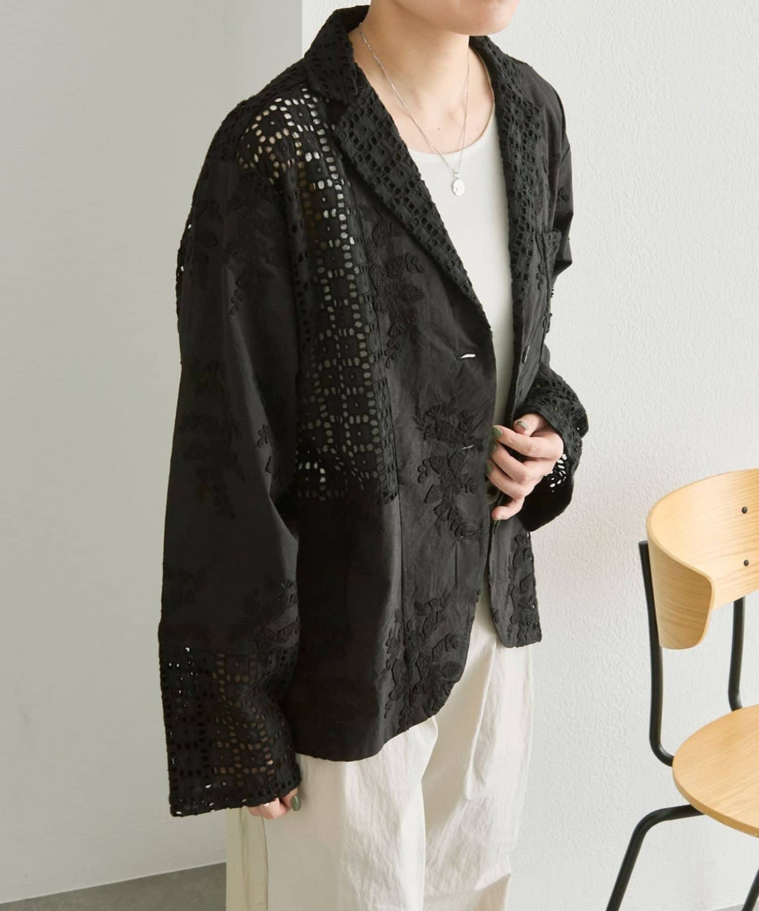 ear PAPILLONNER(イア パピヨネ) 《透け感/ボタニカル柄》刺しゅうジャケット【SUM1 STYLE(スミスタイル)】