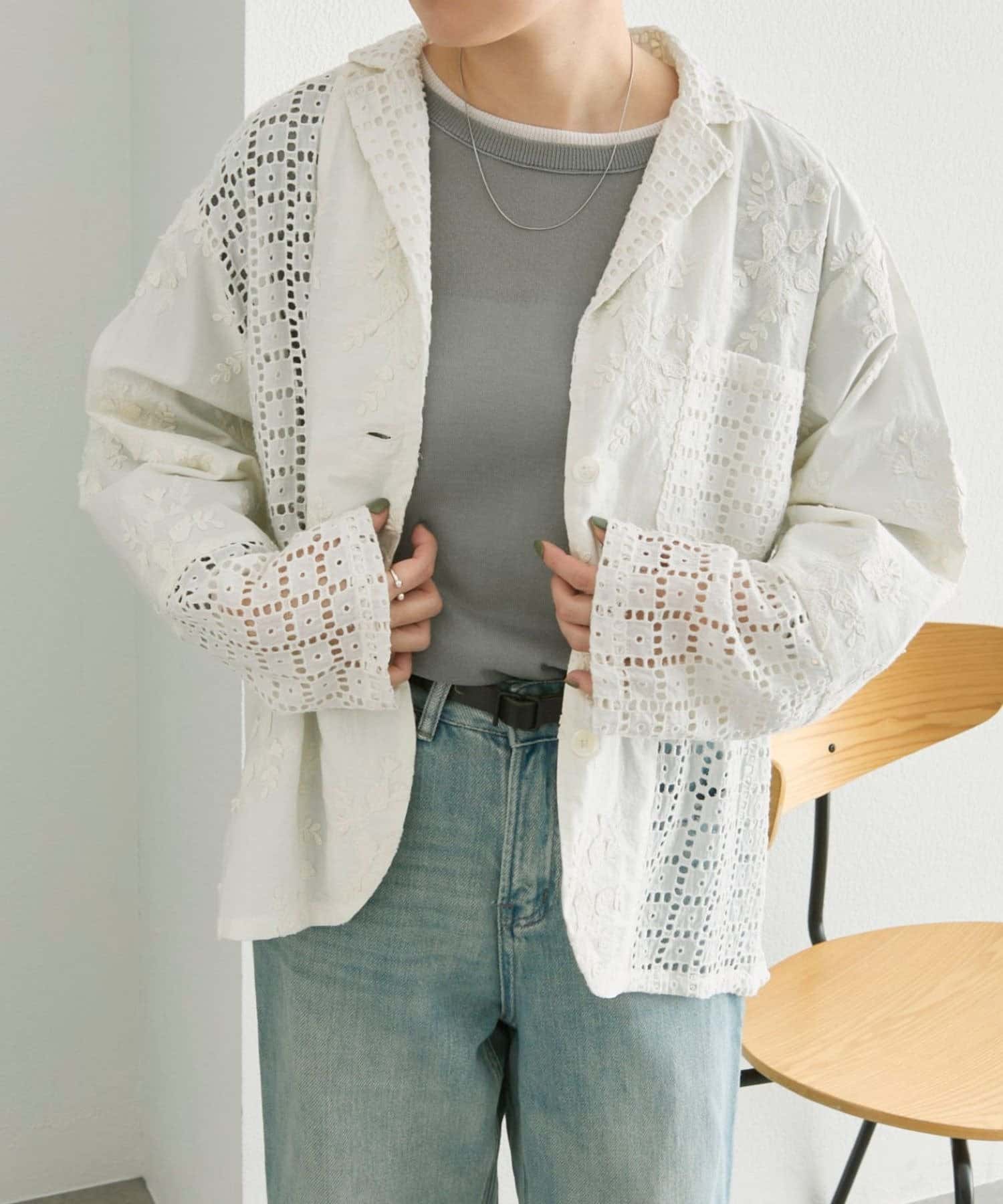 ear PAPILLONNER(イア パピヨネ) 《透け感/ボタニカル柄》刺しゅうジャケット【SUM1 STYLE(スミスタイル)】