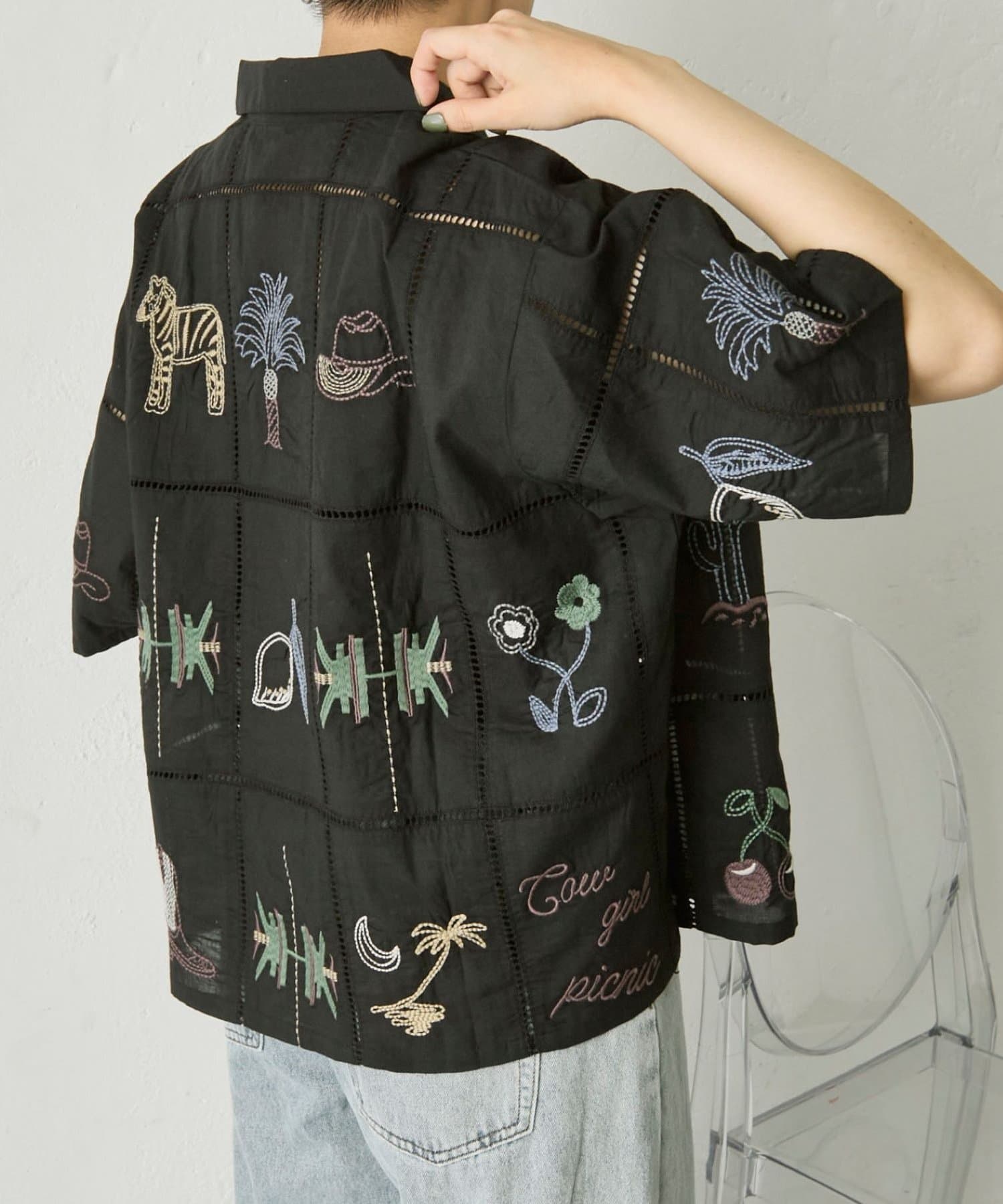 ear PAPILLONNER(イア パピヨネ) 《綿100％》方眼刺しゅうシャツ【SUM1 STYLE(スミスタイル)】