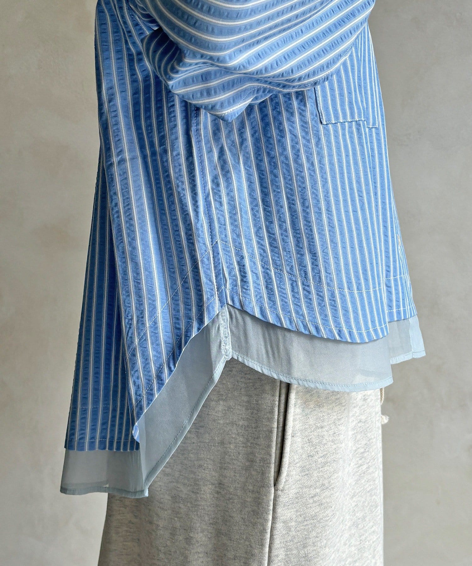 DOUDOU(ドゥドゥ) 【WEB限定】ストライプシアー切替シャツ