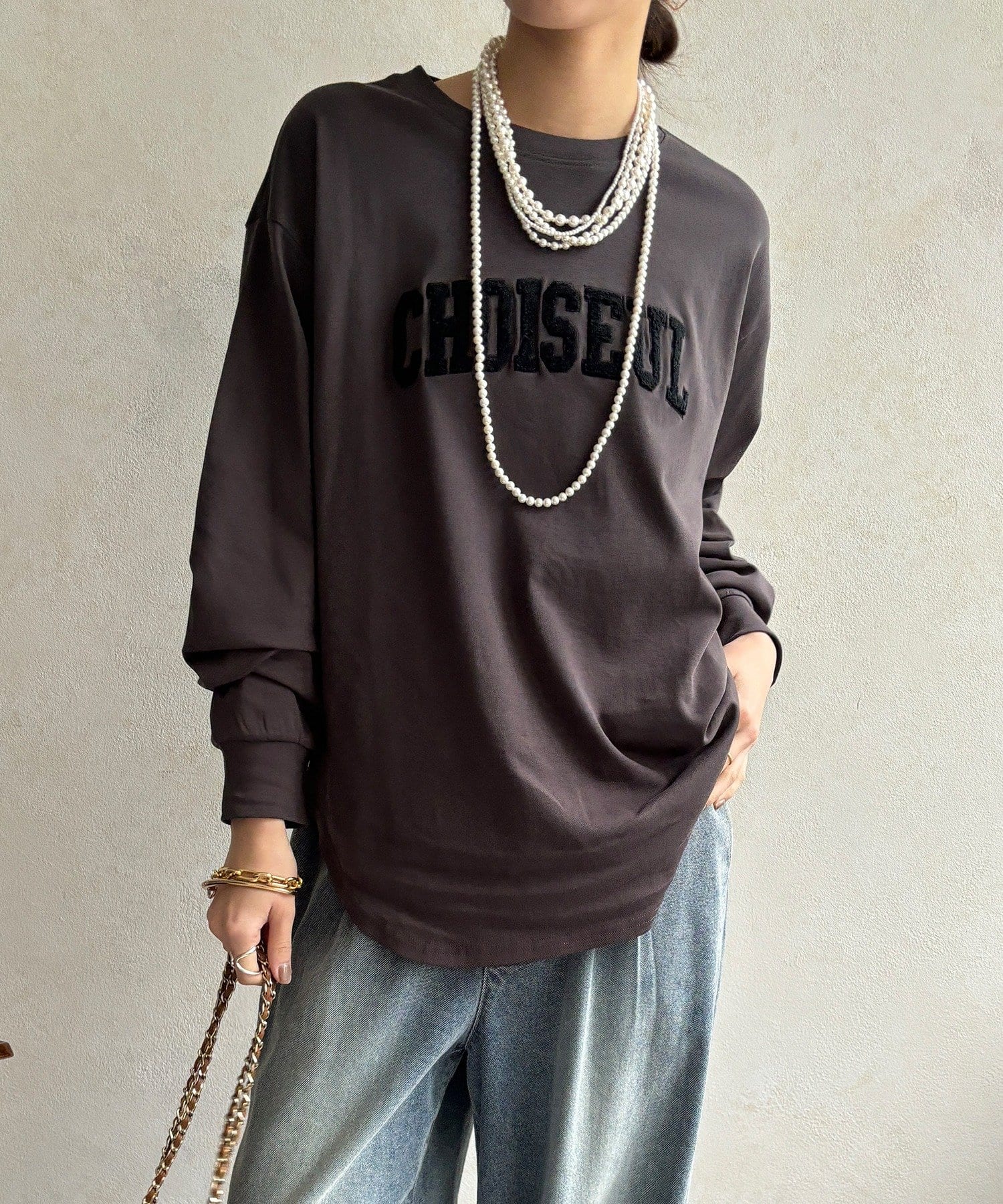 DOUDOU(ドゥドゥ) 【WEB限定】サガラ刺繍ロゴプリントロンTEE