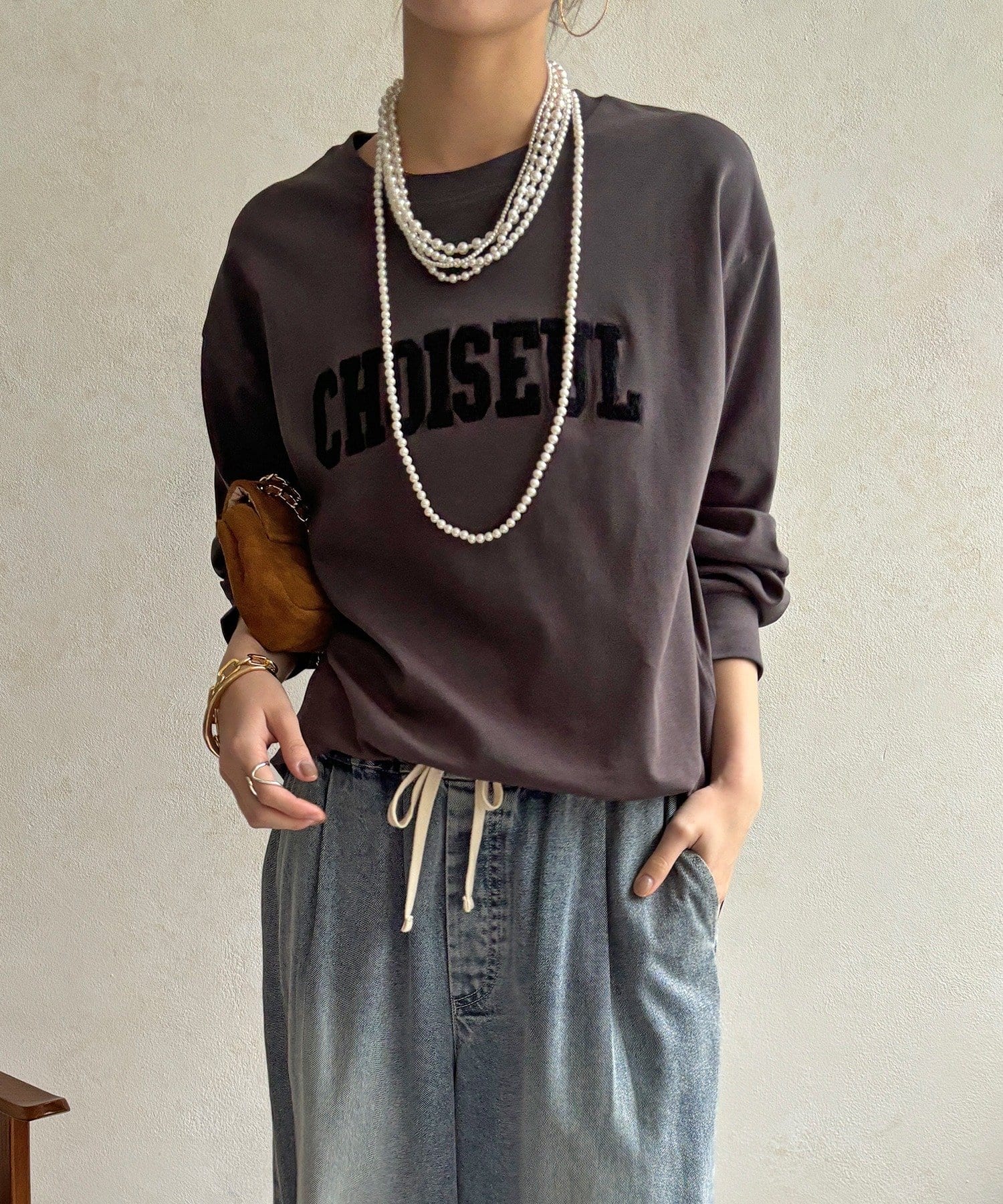 DOUDOU(ドゥドゥ) 【WEB限定】サガラ刺繍ロゴプリントロンTEE