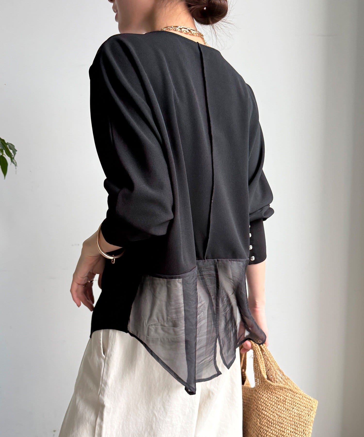 DOUDOU(ドゥドゥ) 【WEB限定】カットジョーゼットオーガンジー切替ブラウス