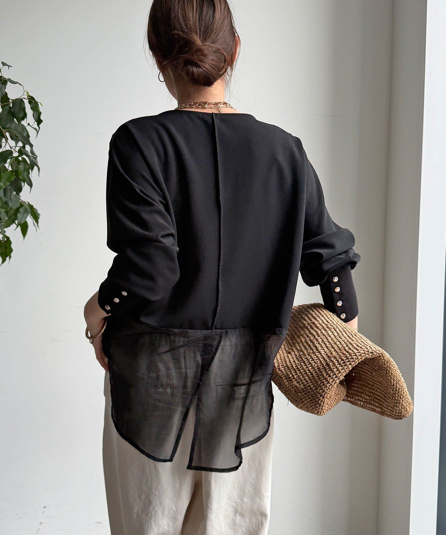 DOUDOU(ドゥドゥ) 【WEB限定】カットジョーゼットオーガンジー切替ブラウス