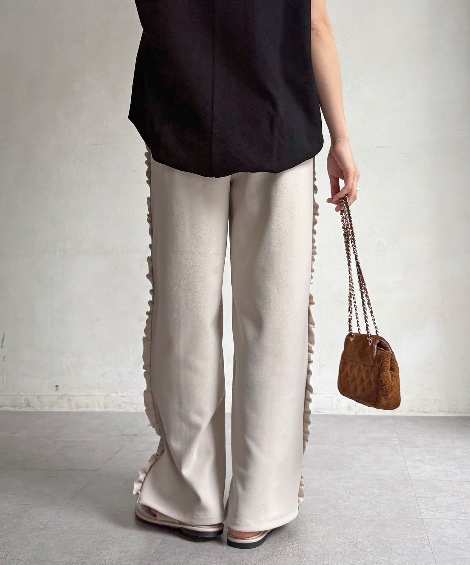 DOUDOU(ドゥドゥ) 【新色追加/WEB限定】カットジョーゼットサイドフリルラインパンツ