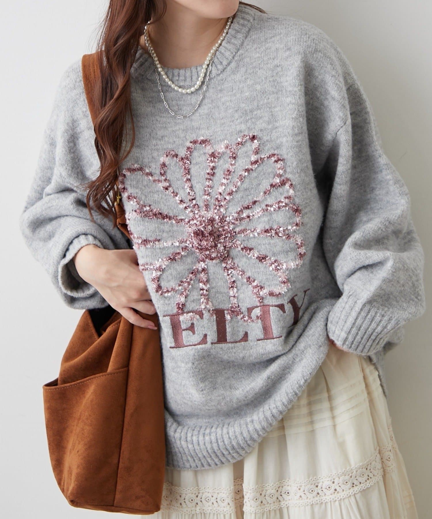 Remind me and forever(リマインドミーアンドフォーエバー) ブラシヤーンお花ジャガードニット