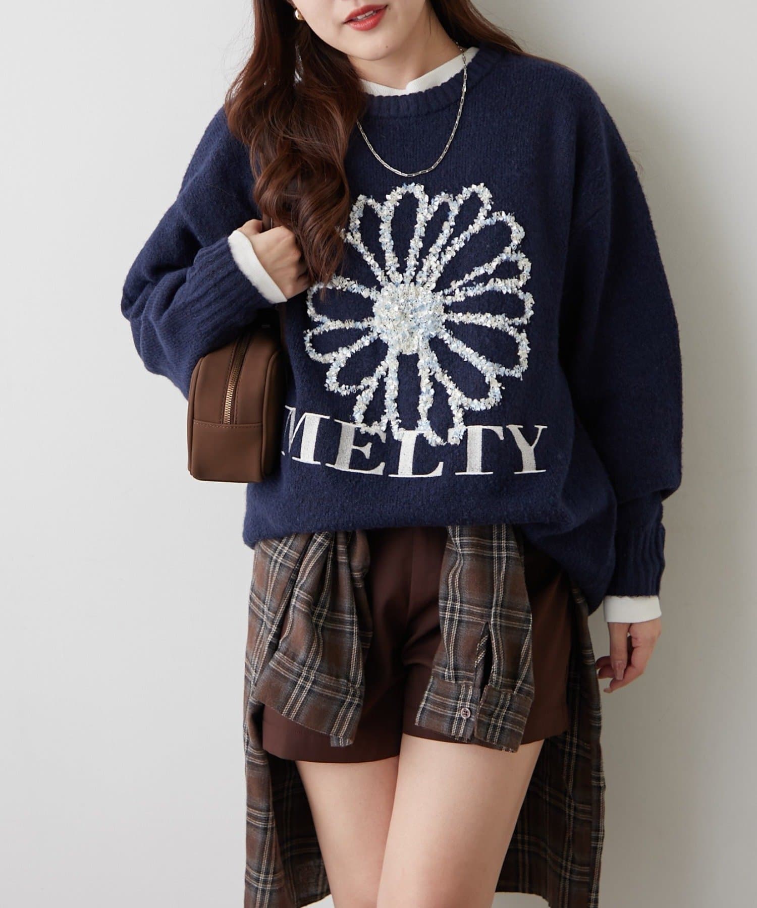 Remind me and forever(リマインドミーアンドフォーエバー) ブラシヤーンお花ジャガードニット