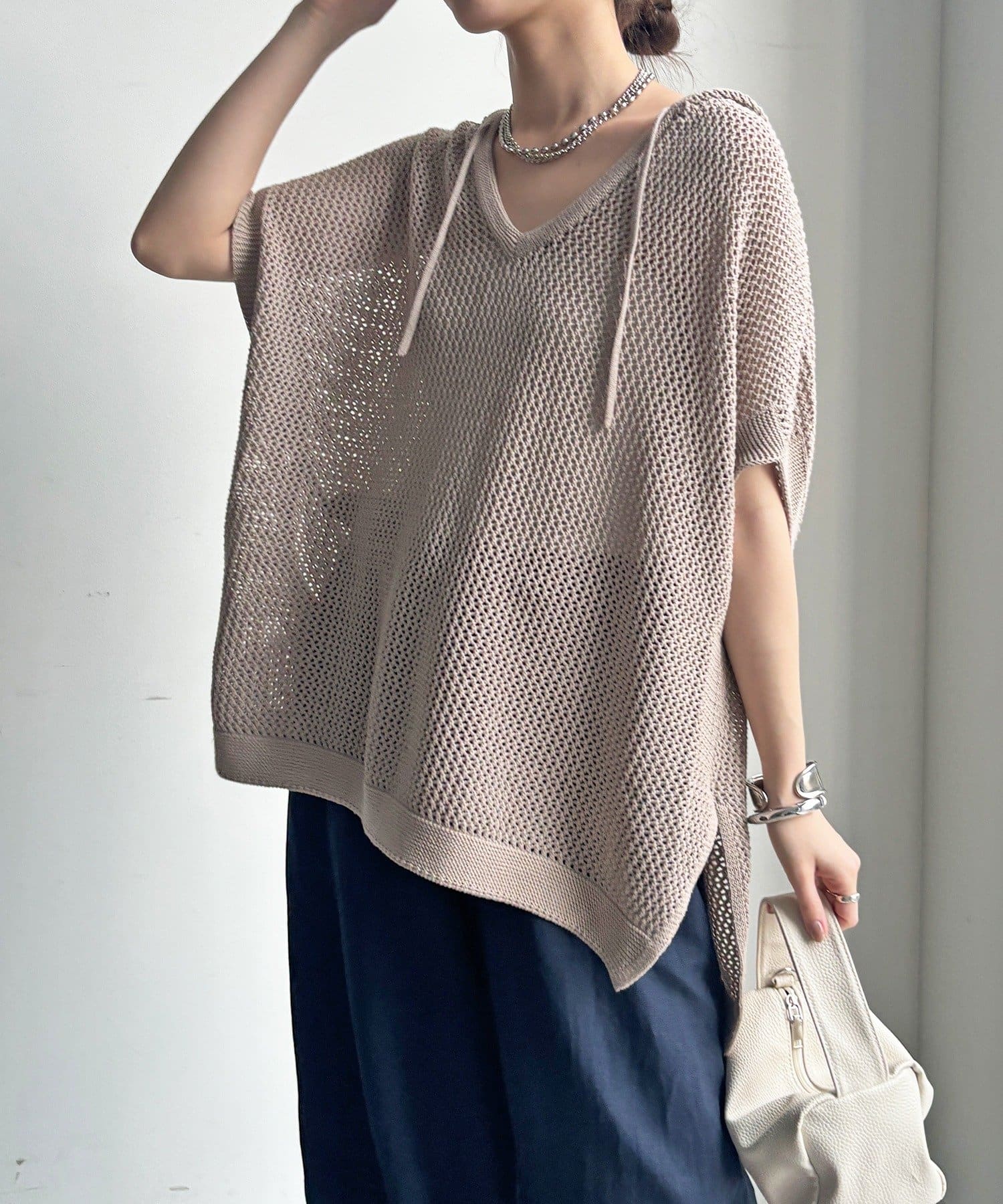 DOUDOU(ドゥドゥ) 【WEB限定】コットンニットメッシュフーディーベスト