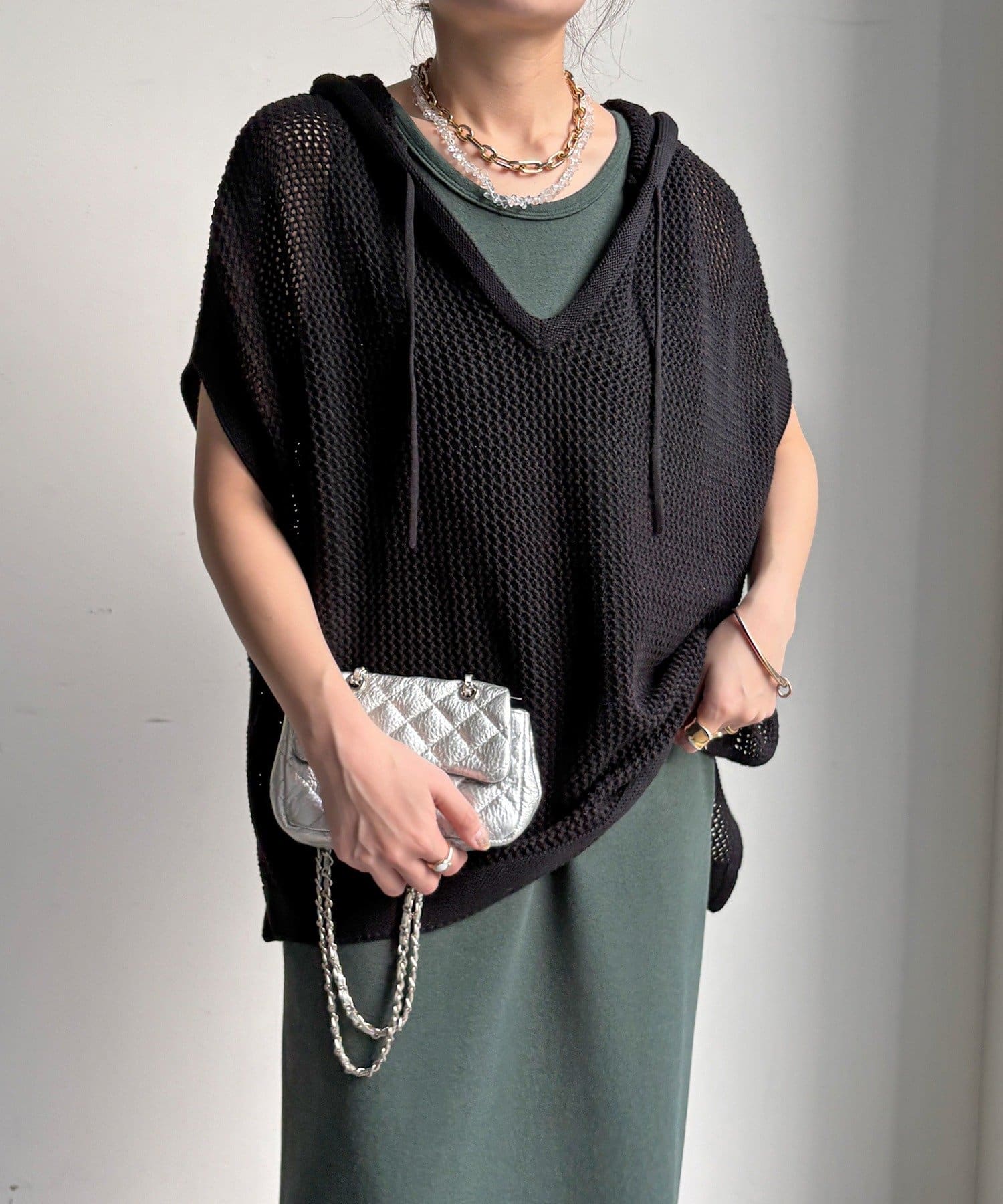 DOUDOU(ドゥドゥ) 【WEB限定】コットンニットメッシュフーディーベスト