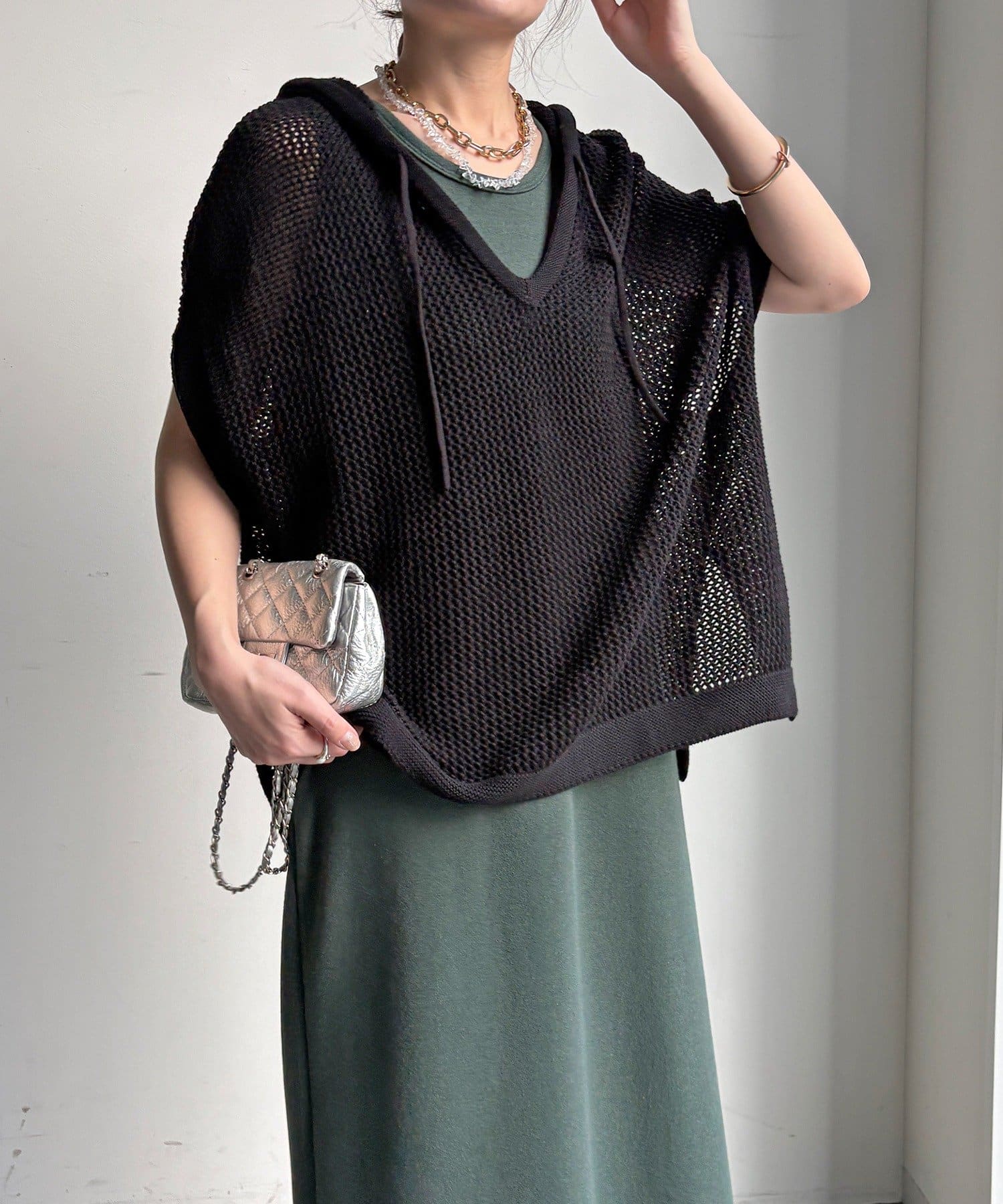 DOUDOU(ドゥドゥ) 【WEB限定】コットンニットメッシュフーディーベスト