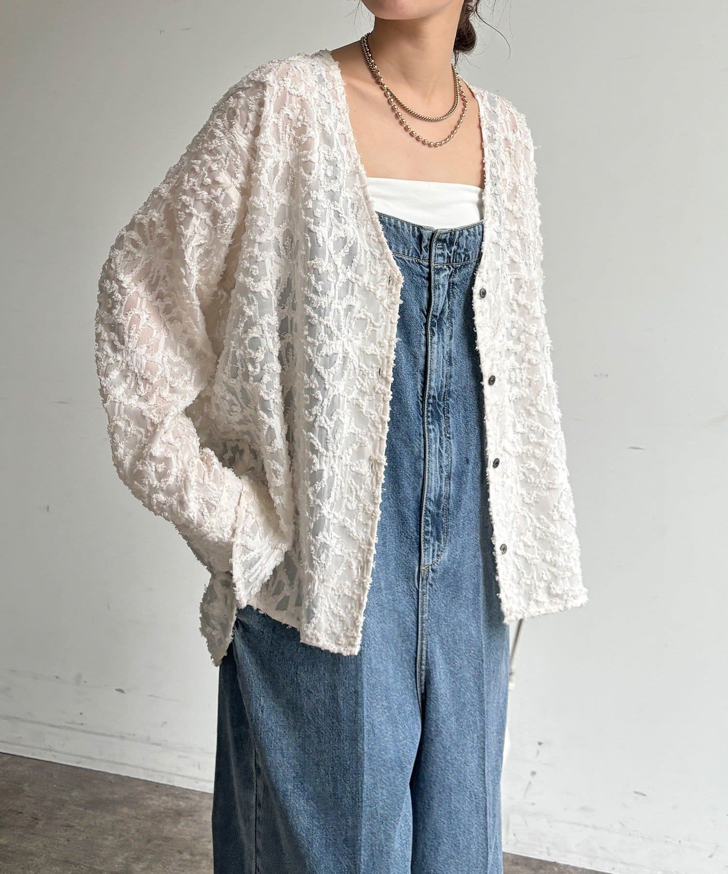 DOUDOU(ドゥドゥ) 【WEB限定】ジャガードパフスリーブシャツ