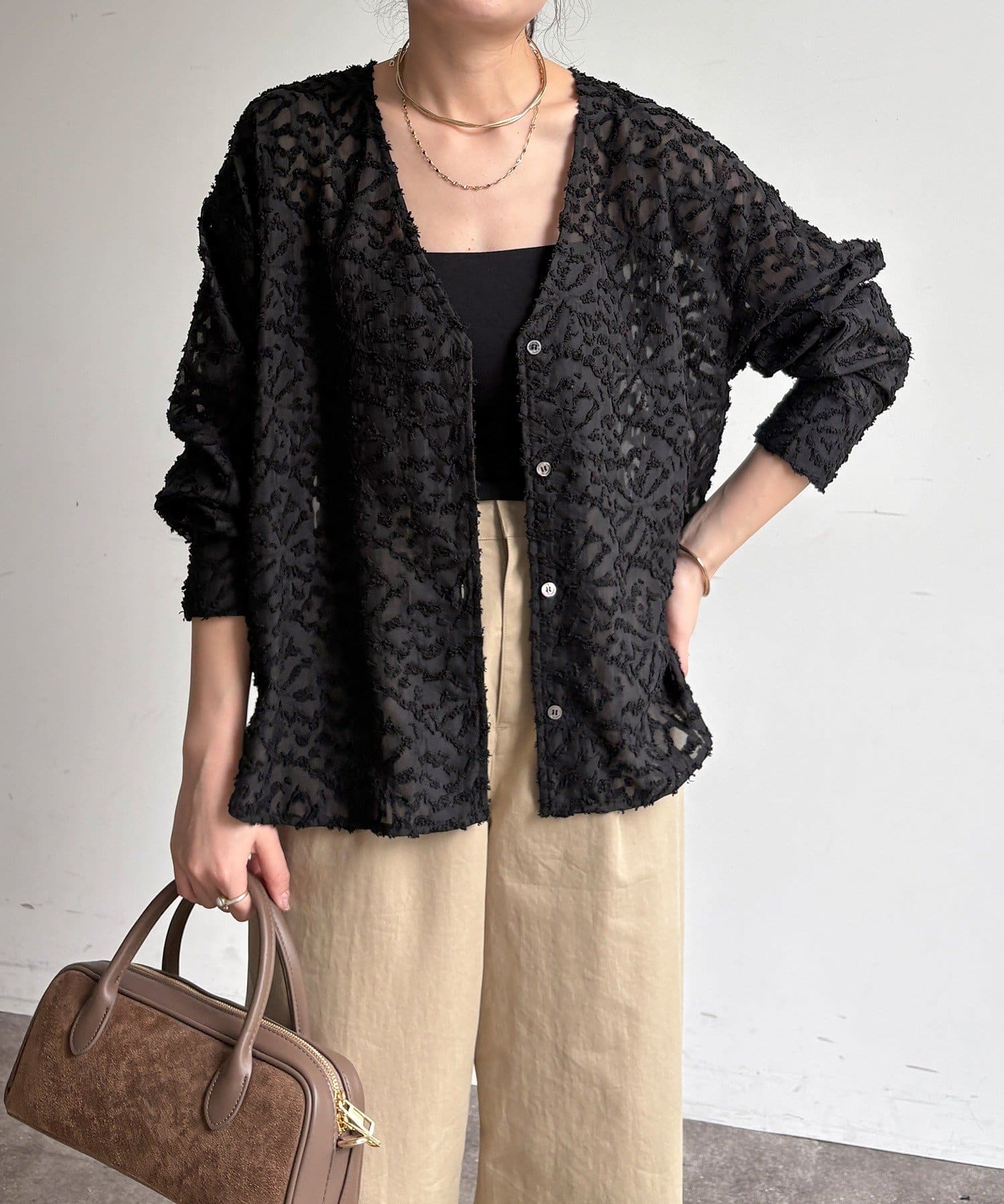 DOUDOU(ドゥドゥ) 【WEB限定】ジャガードパフスリーブシャツ