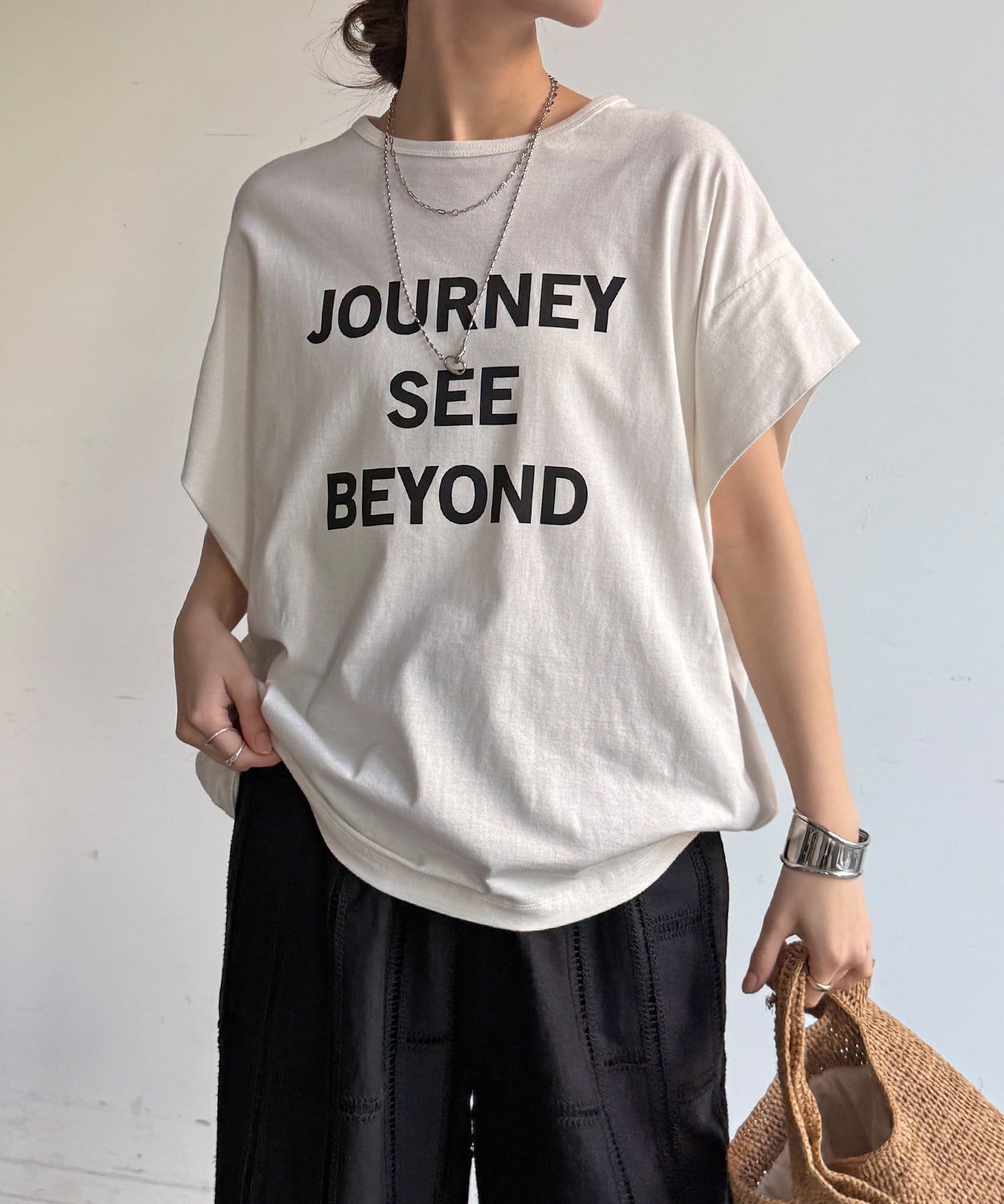 DOUDOU(ドゥドゥ) 【WEB限定】袖タックフレンチスリーブロゴTEE