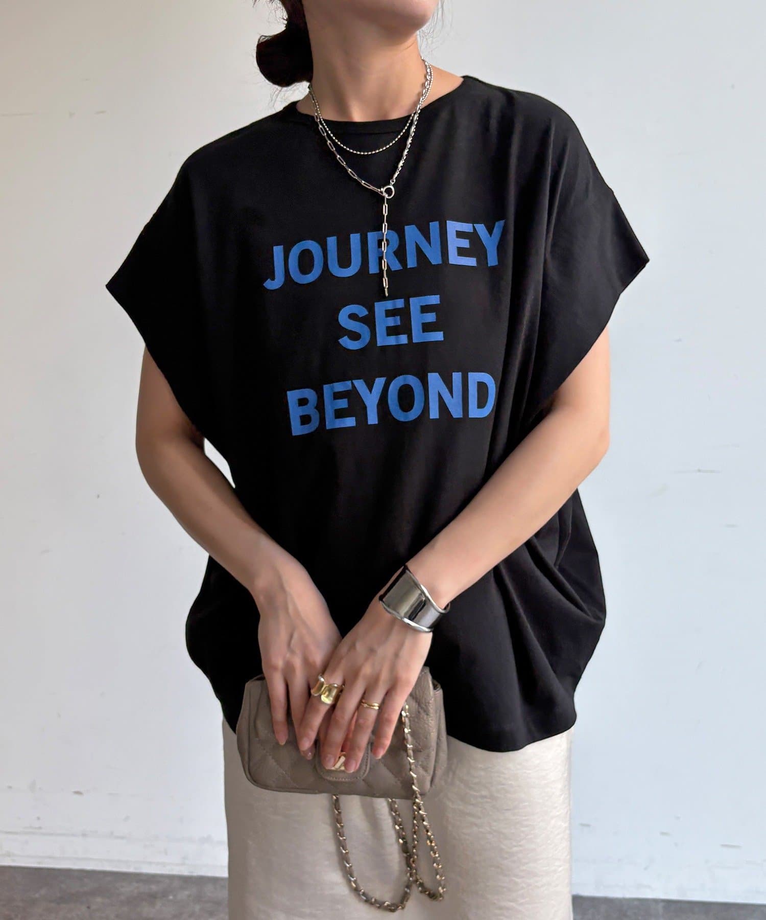 DOUDOU(ドゥドゥ) 【WEB限定】袖タックフレンチスリーブロゴTEE