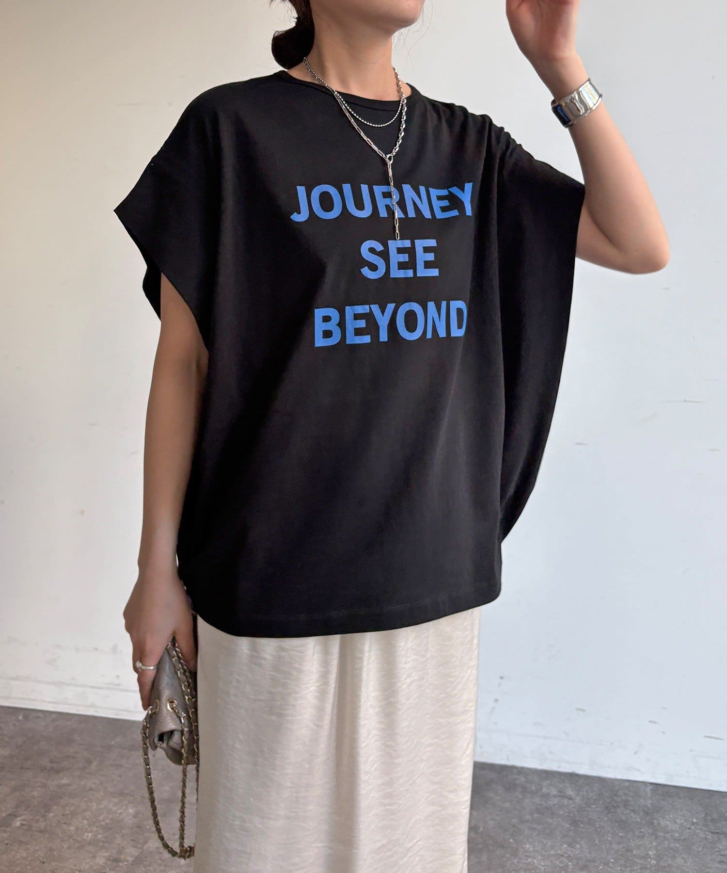 DOUDOU(ドゥドゥ) 【WEB限定】袖タックフレンチスリーブロゴTEE