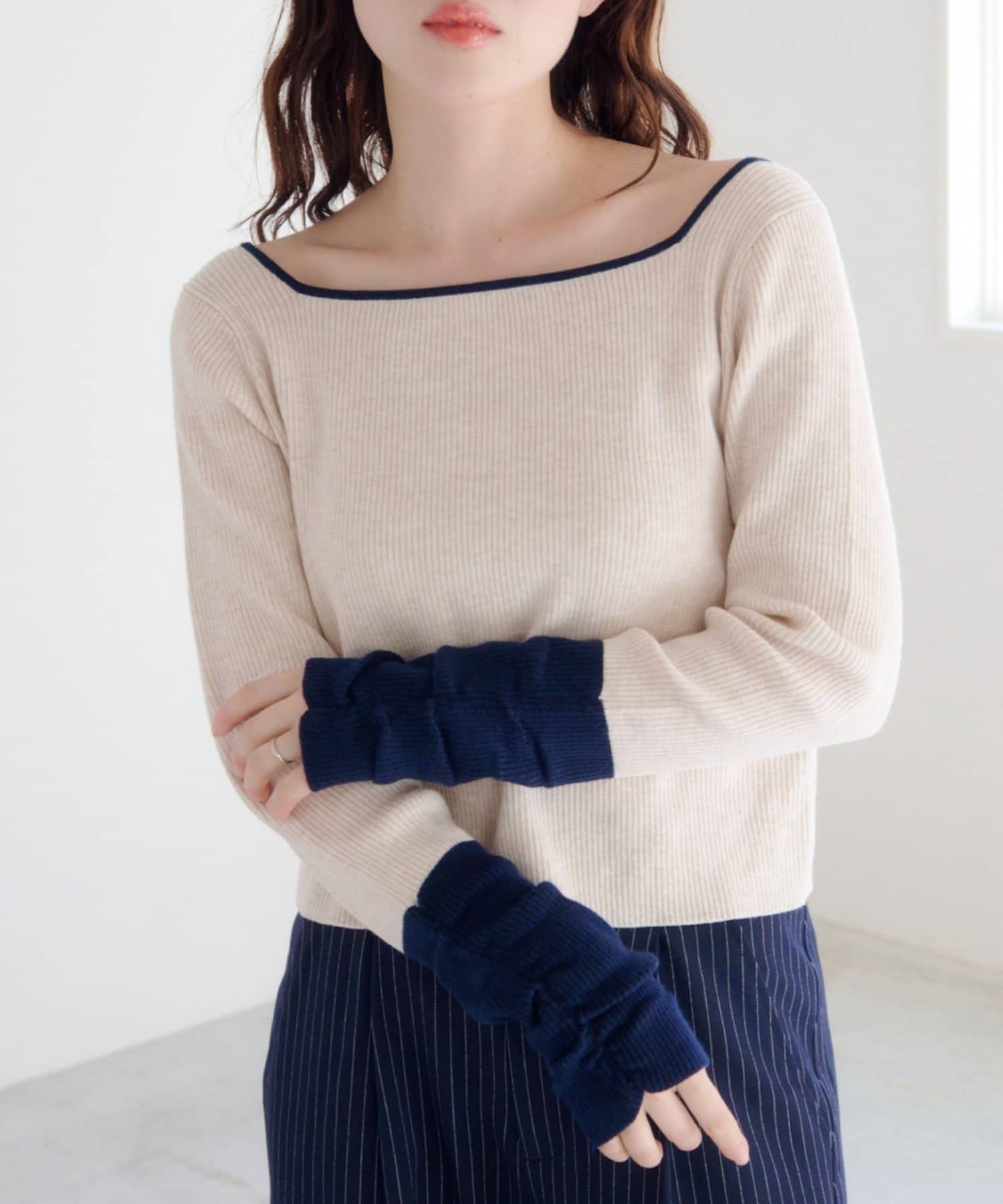 Kastane(カスタネ) 【4色展開/前後2WAY】バイカラースクエアニット