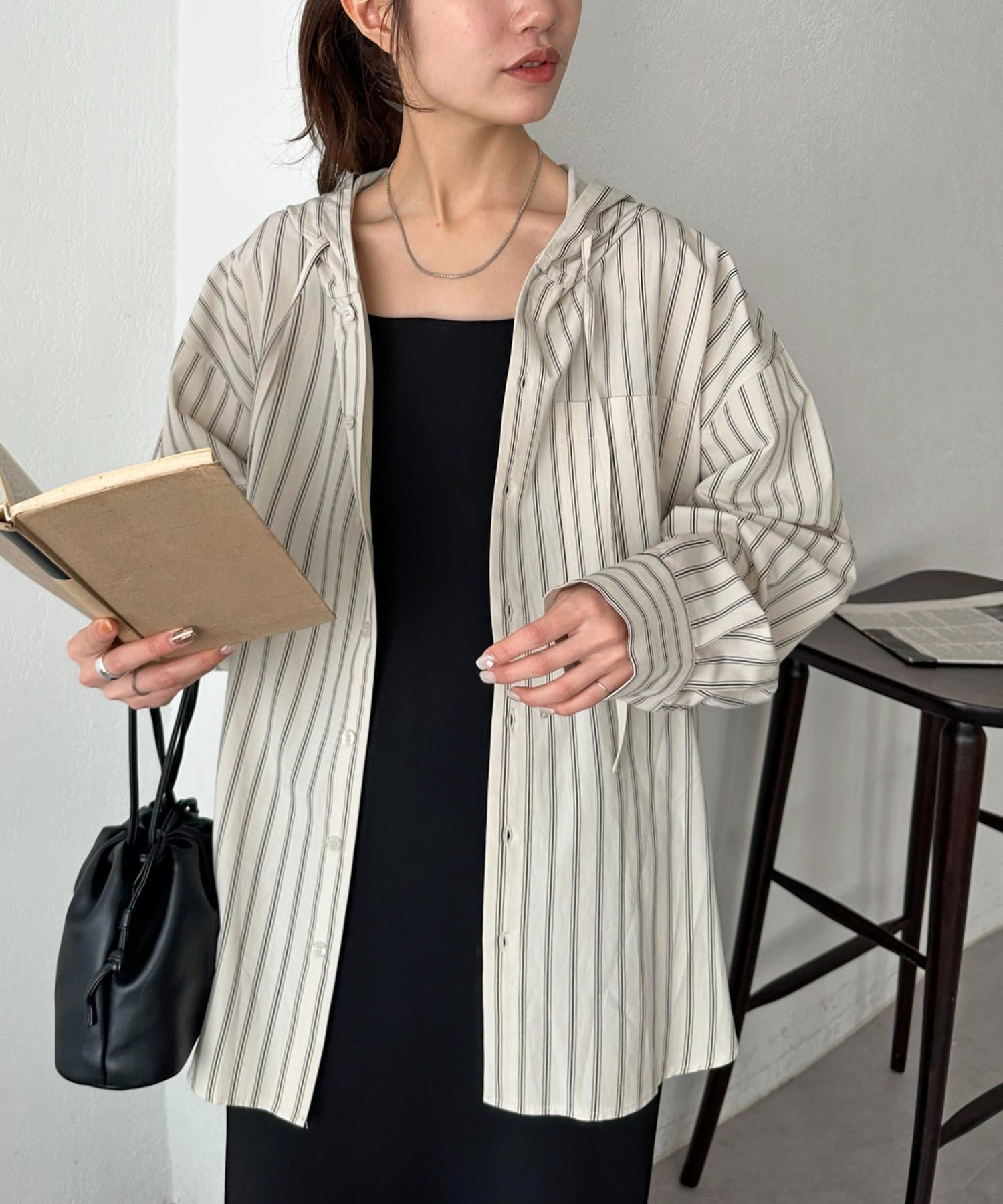 DISCOAT(ディスコート) 【Enlude】ストライプフードシャツ《ユニセックス》