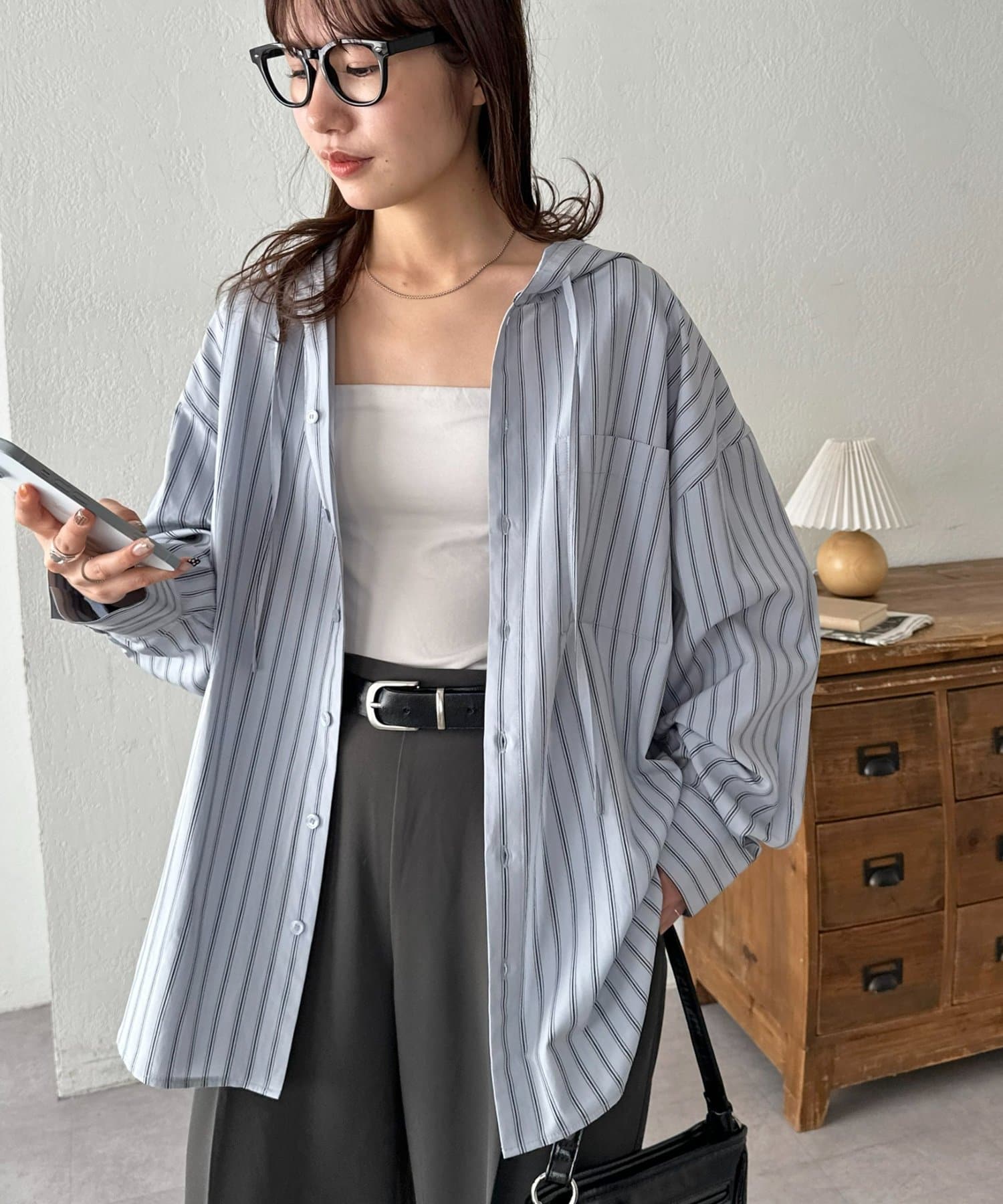 DISCOAT(ディスコート) 【Enlude】ストライプフードシャツ《ユニセックス》