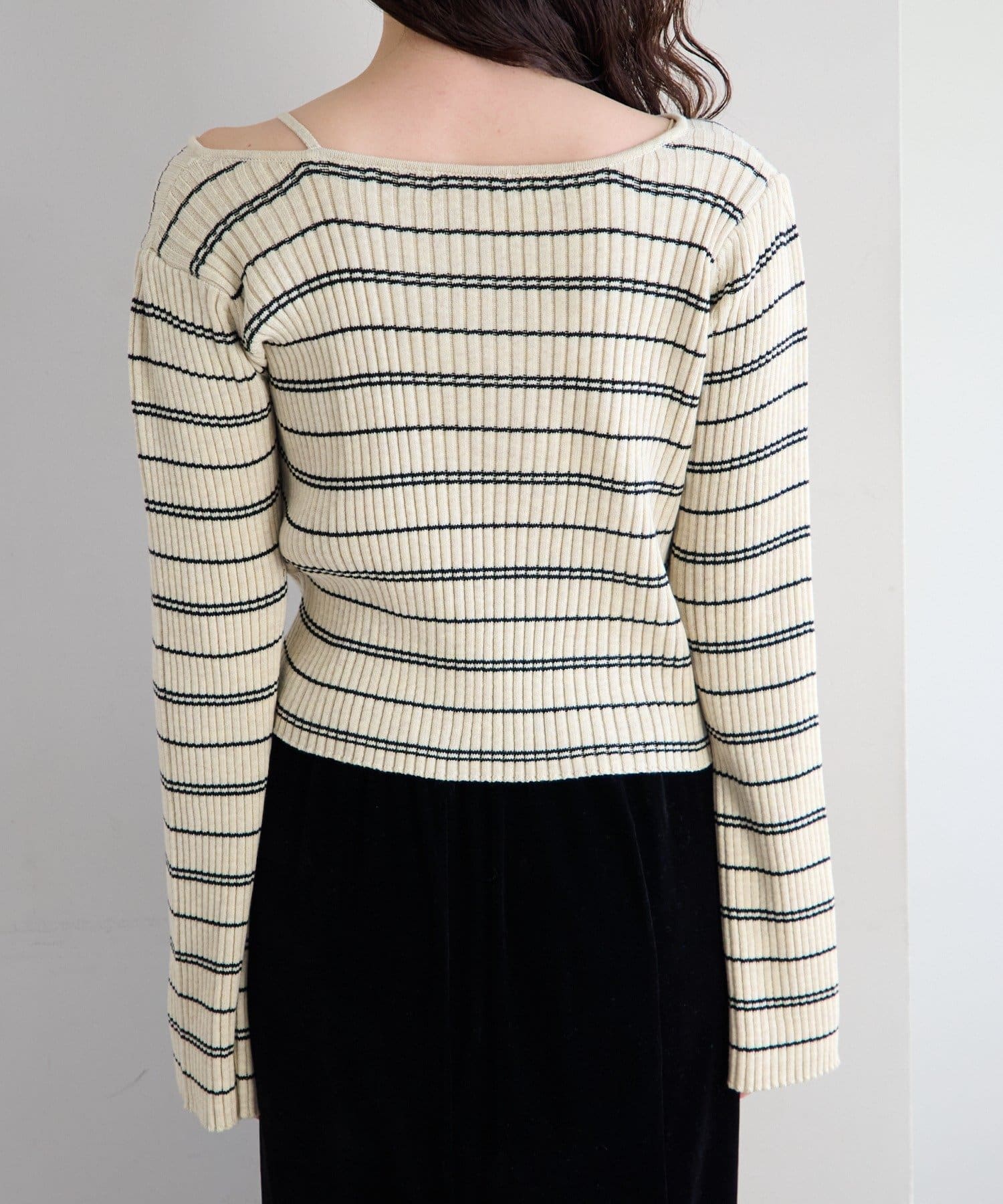 Kastane(カスタネ) 【ボーダー＆無地】フレアスリーブリブニット