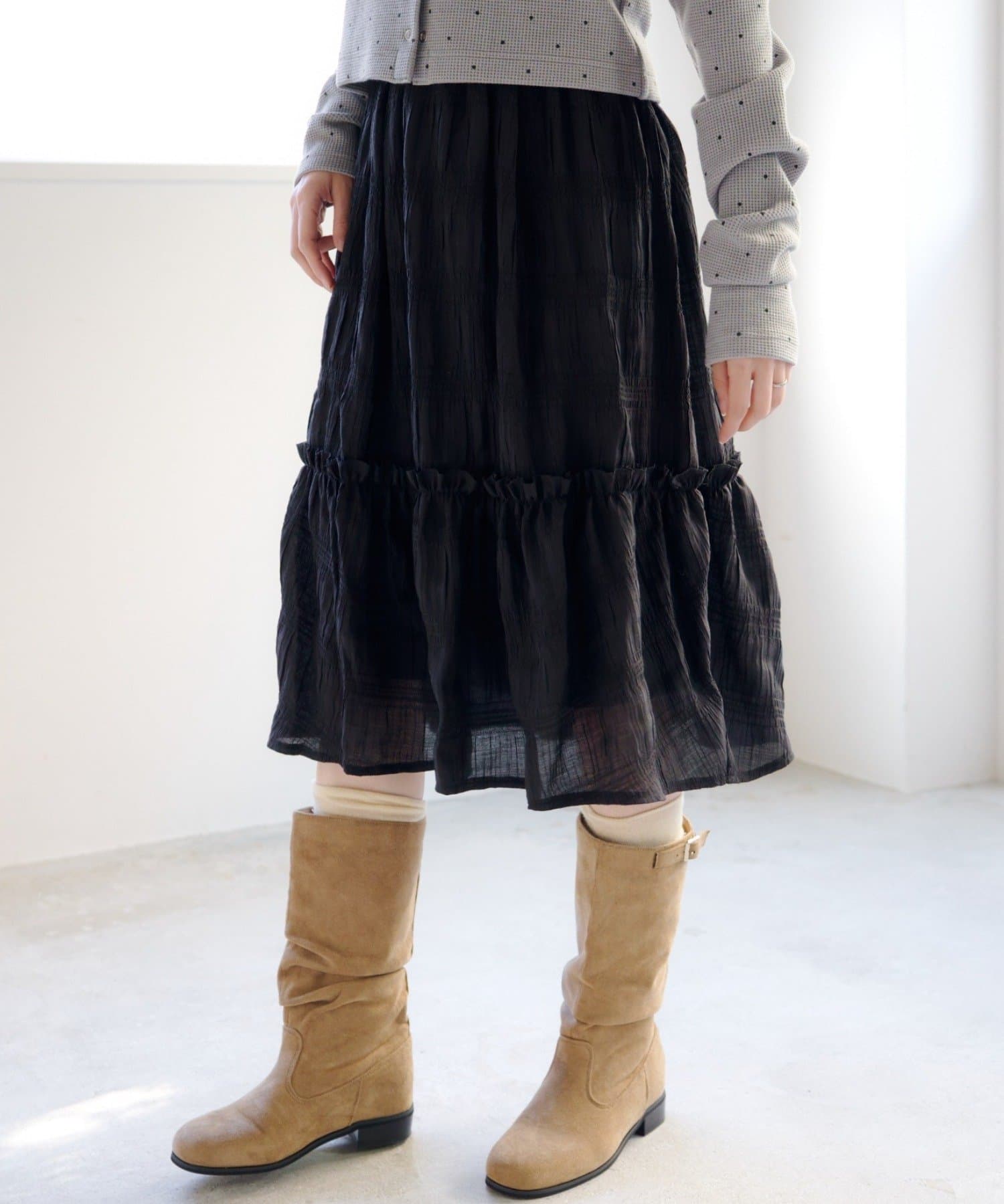 Kastane(カスタネ) シアーフリルミドルスカート