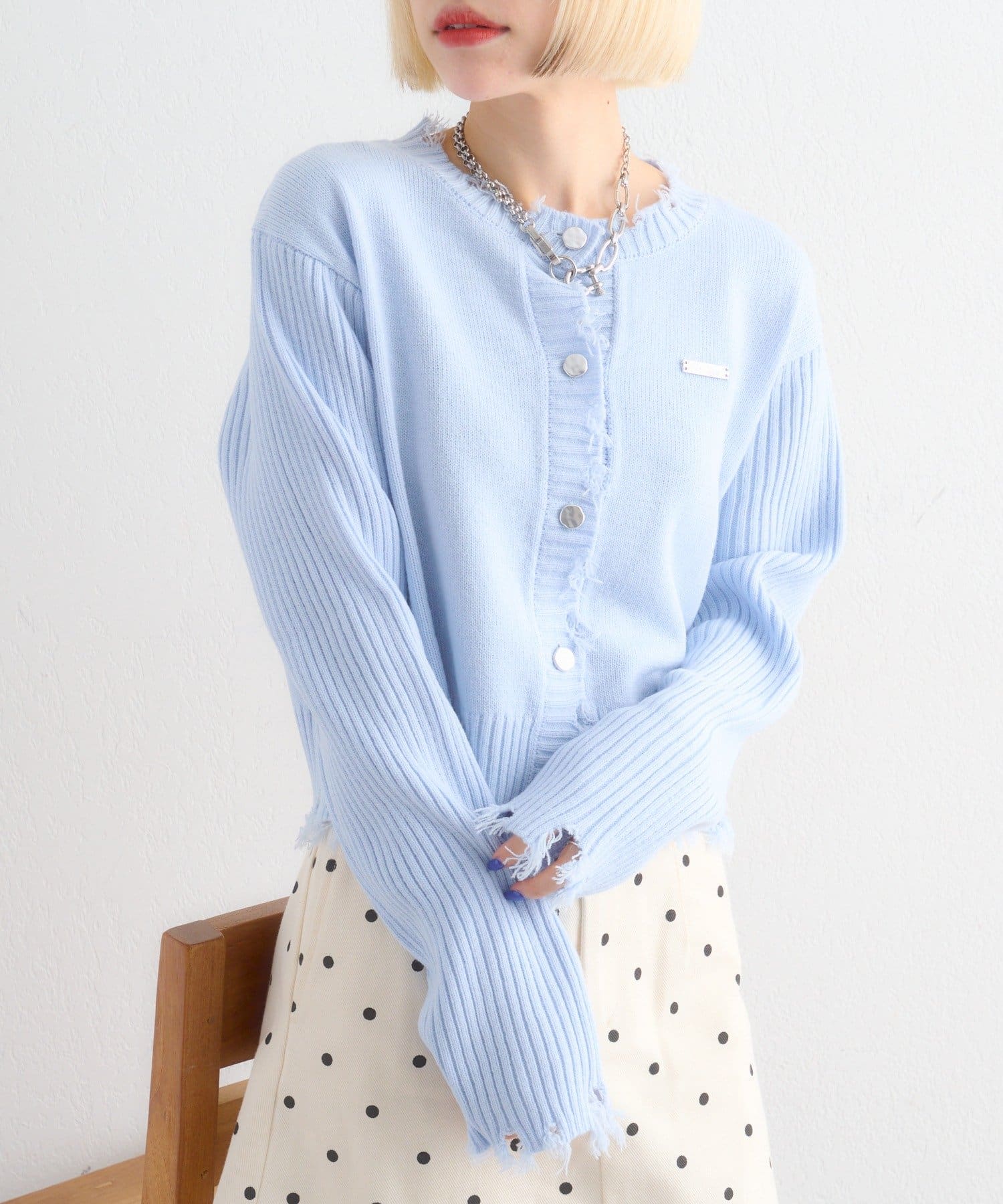 w closet(ダブルクローゼット) プレートダメージカーディガン