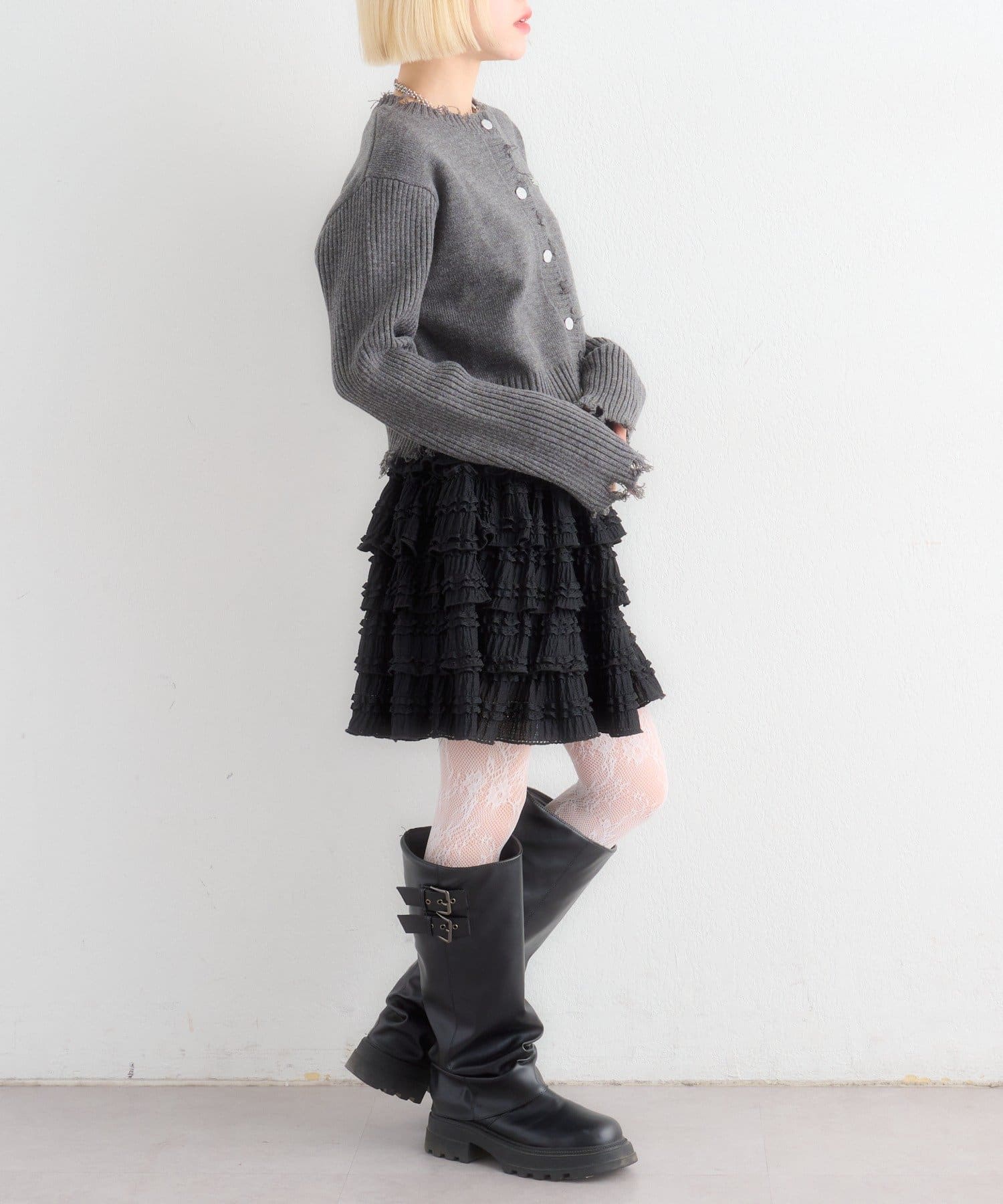 w closet(ダブルクローゼット) プレートダメージカーディガン