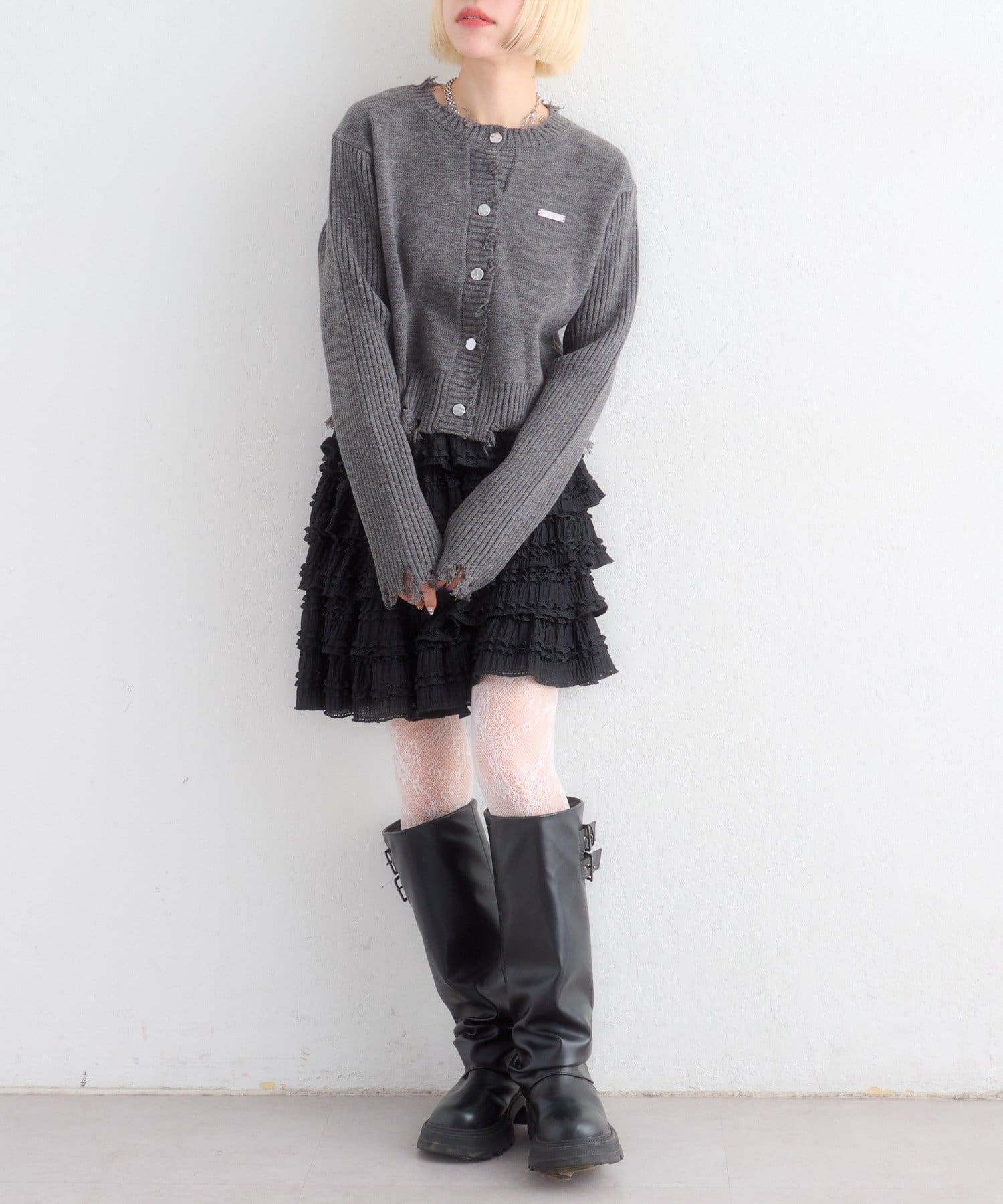 w closet(ダブルクローゼット) プレートダメージカーディガン