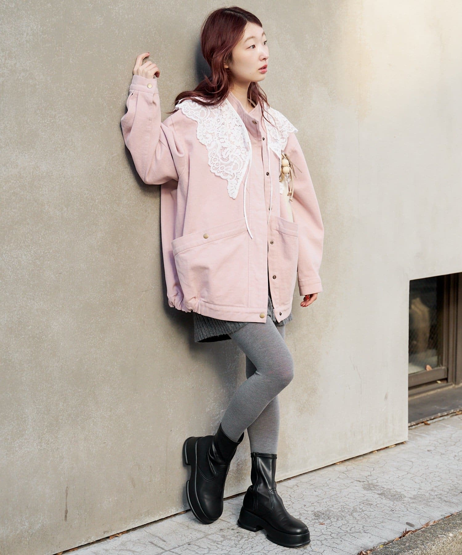 Kastane(カスタネ) 【12.25(木)0:00発売/ティペット付き】カラーツイルレース付きジャケット