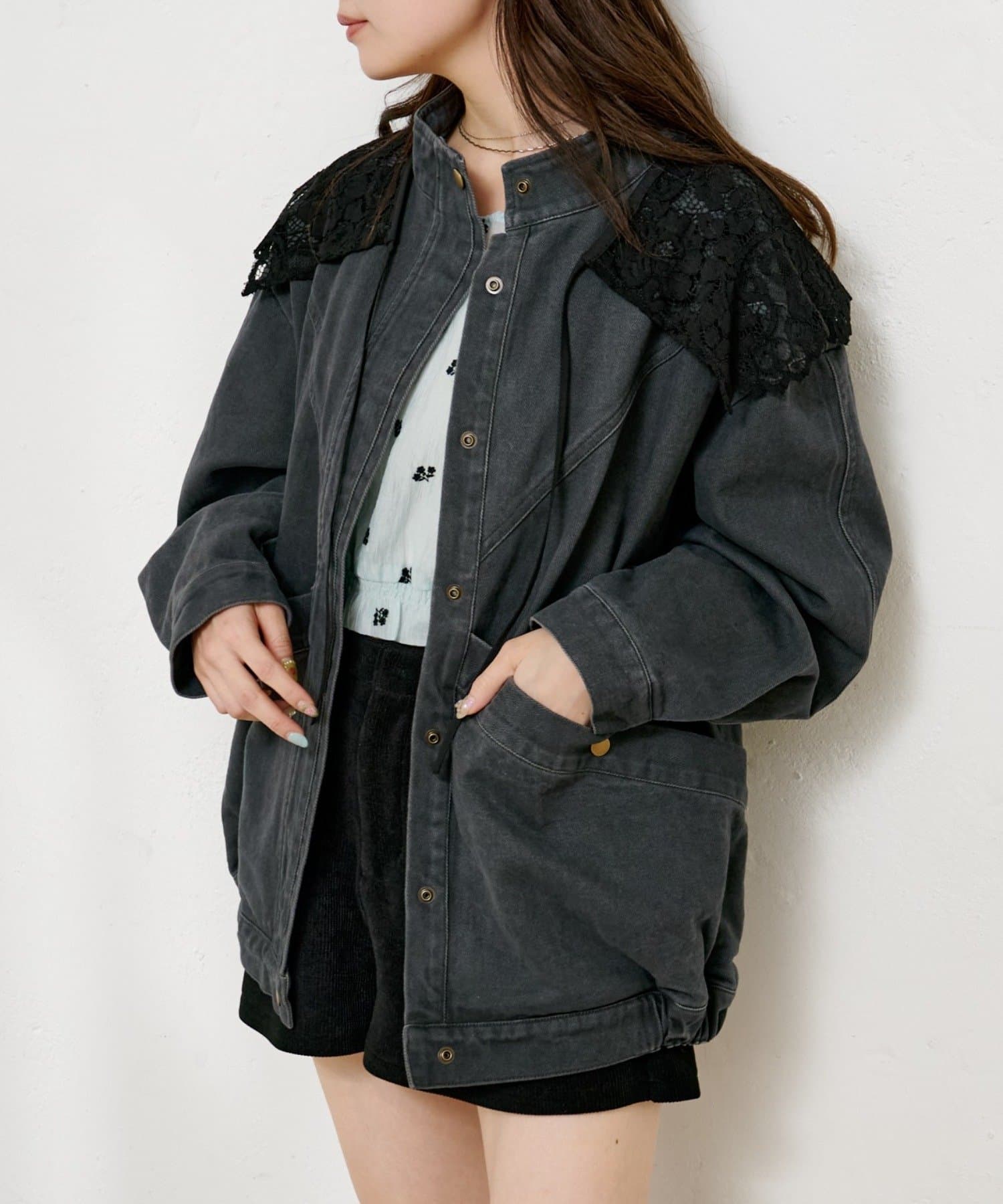 Kastane(カスタネ) 【12.25(木)0:00発売/ティペット付き】カラーツイルレース付きジャケット