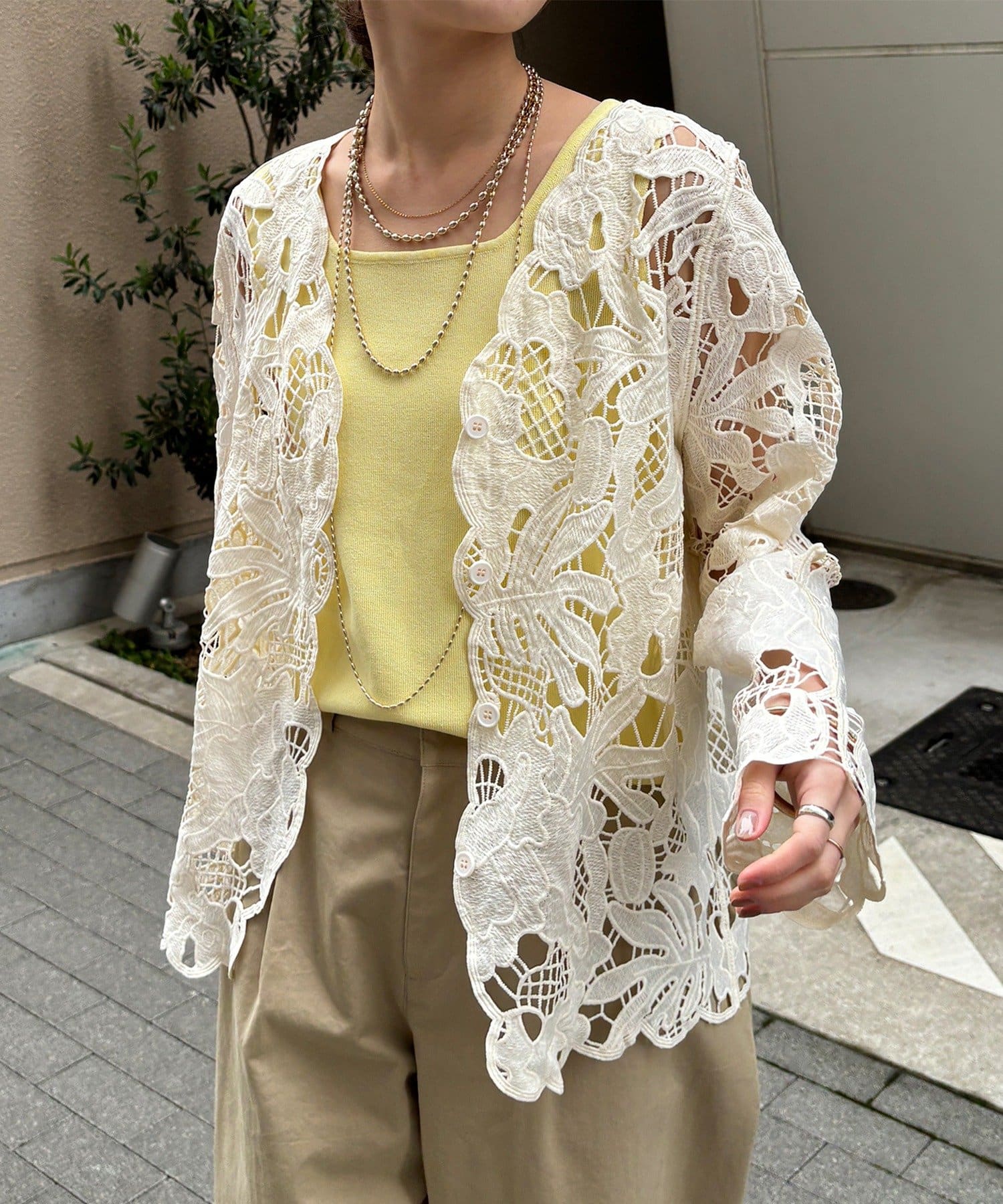 DOUDOU(ドゥドゥ) コットンレースカーディガン