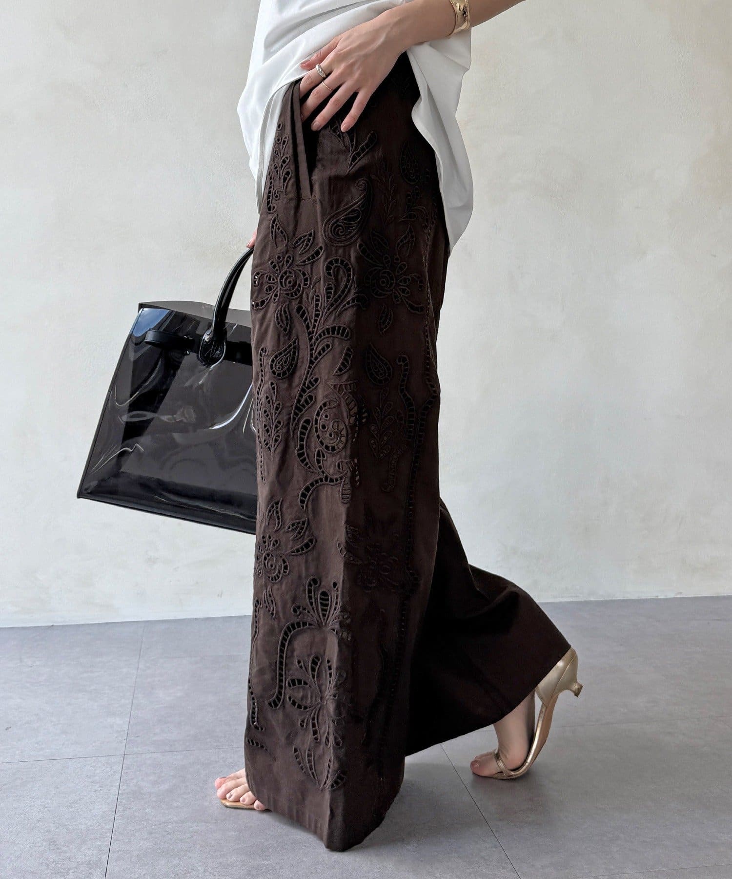 DOUDOU(ドゥドゥ) 刺繍レースコットンパンツ