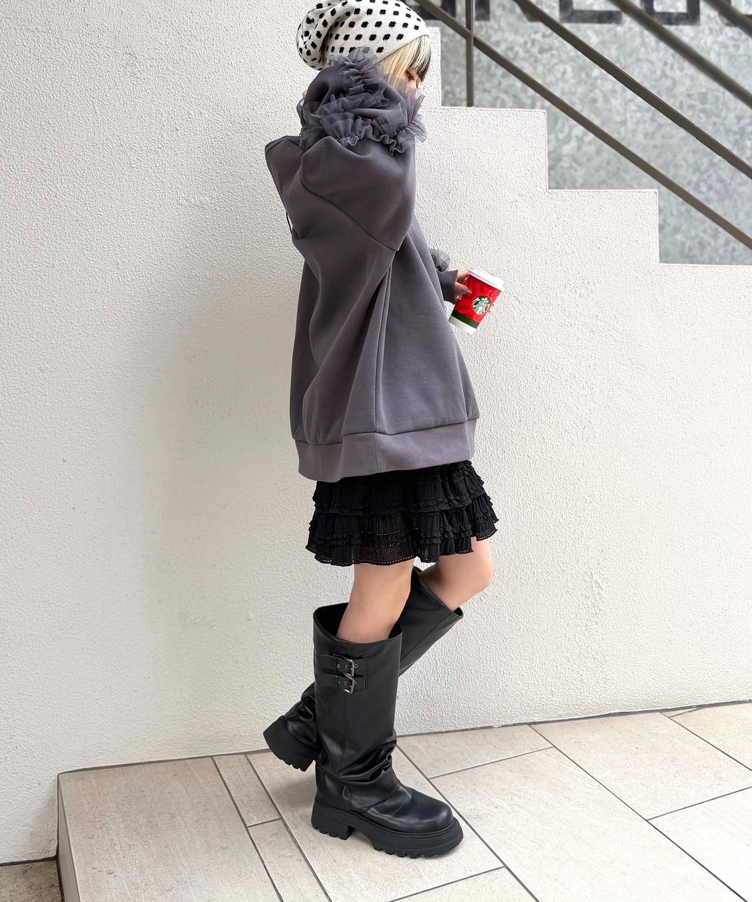 w closet(ダブルクローゼット) 【12/10 18:30 予約開始！】【ショート丈(S)/ロング丈展開(M)】チュールフリルスウェット