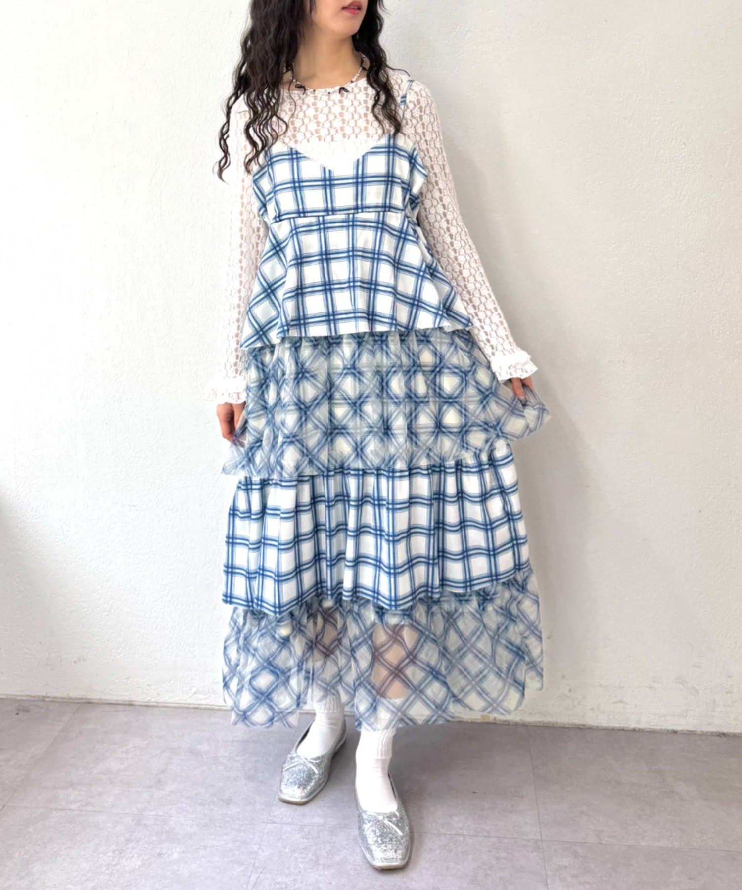 w closet(ダブルクローゼット) ミックスティアードキャミワンピ