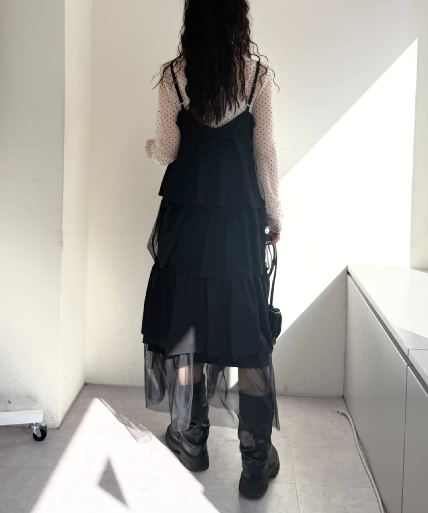 w closet(ダブルクローゼット) ミックスティアードキャミワンピ