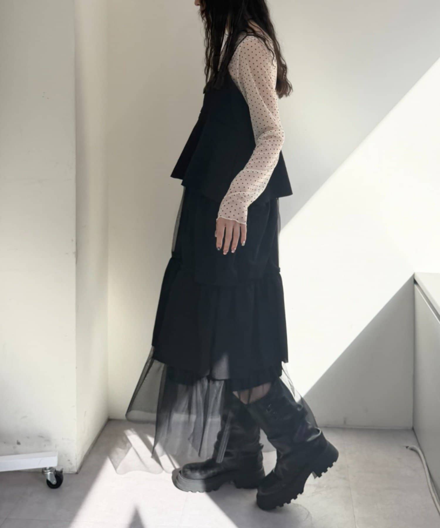 w closet(ダブルクローゼット) ミックスティアードキャミワンピ