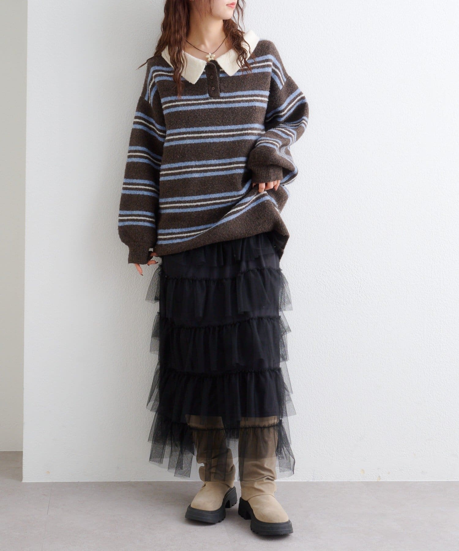 w closet(ダブルクローゼット) 【完売色レッド 12月12日(金)12：00 再予約開始！】【チュール素材/チェック柄】フリルティアードジャンスカ