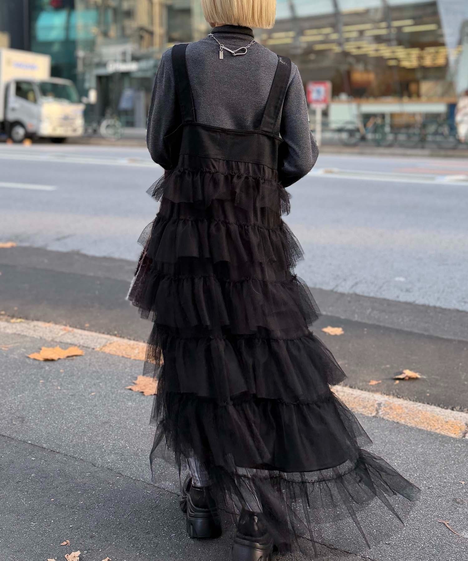 w closet(ダブルクローゼット) 【チュール素材/チェック柄】フリルティアードジャンスカ