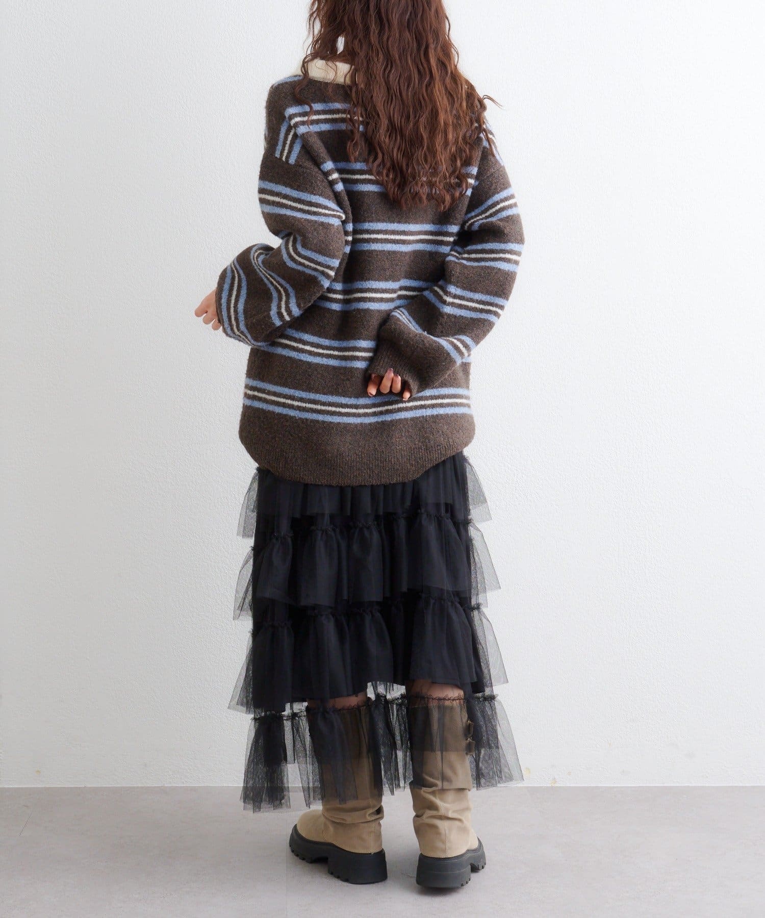 w closet(ダブルクローゼット) 【完売色レッド 12月12日(金)12：00 再予約開始！】【チュール素材/チェック柄】フリルティアードジャンスカ