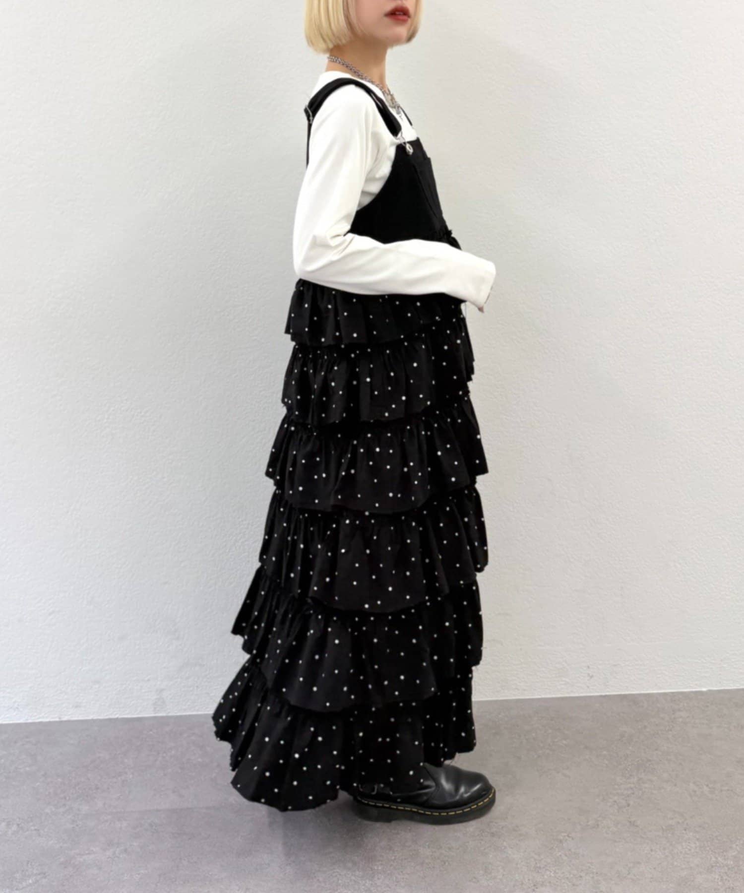 w closet(ダブルクローゼット) 【新色ドット登場！】【新作予約お気に入り数第1位！】フリルティアードジャンスカ