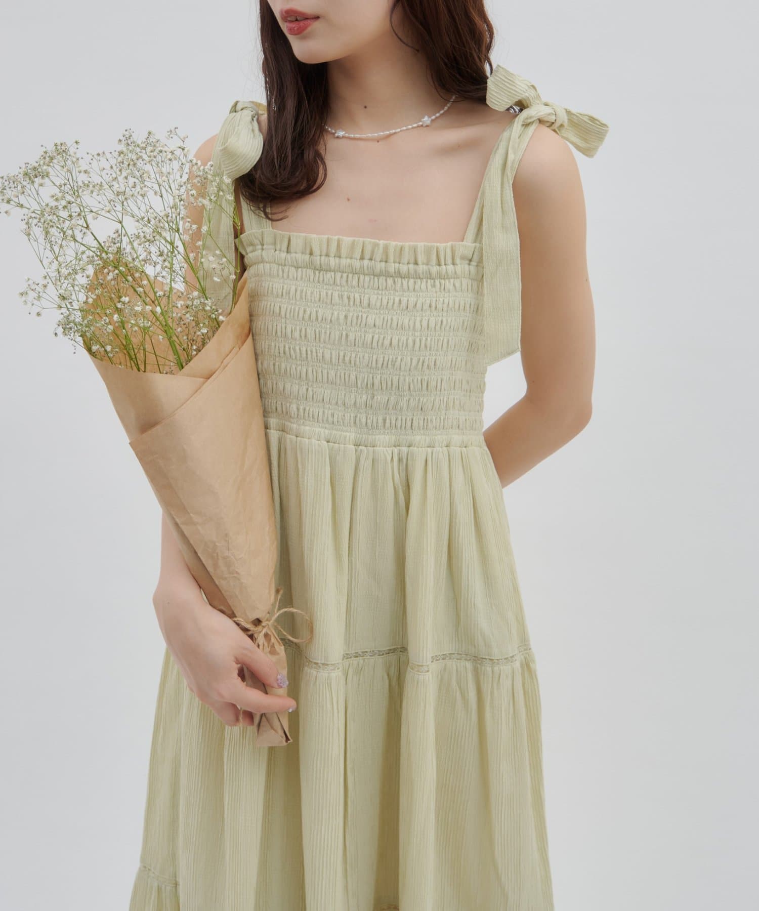 DISCOAT(ディスコート) 【SS先行予約/umm.】肩リボンティアードワンピース