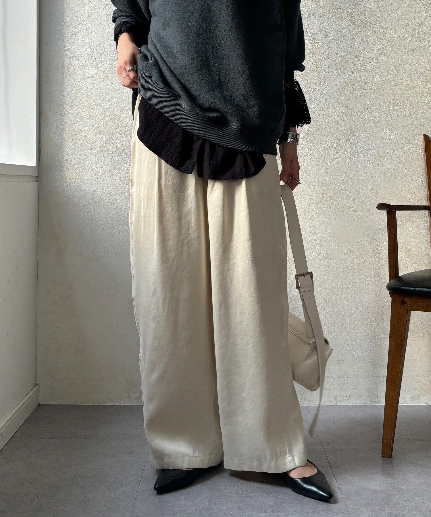 OUTLET(アウトレット) 【DouDou】フィブリルワイドイージーパンツ