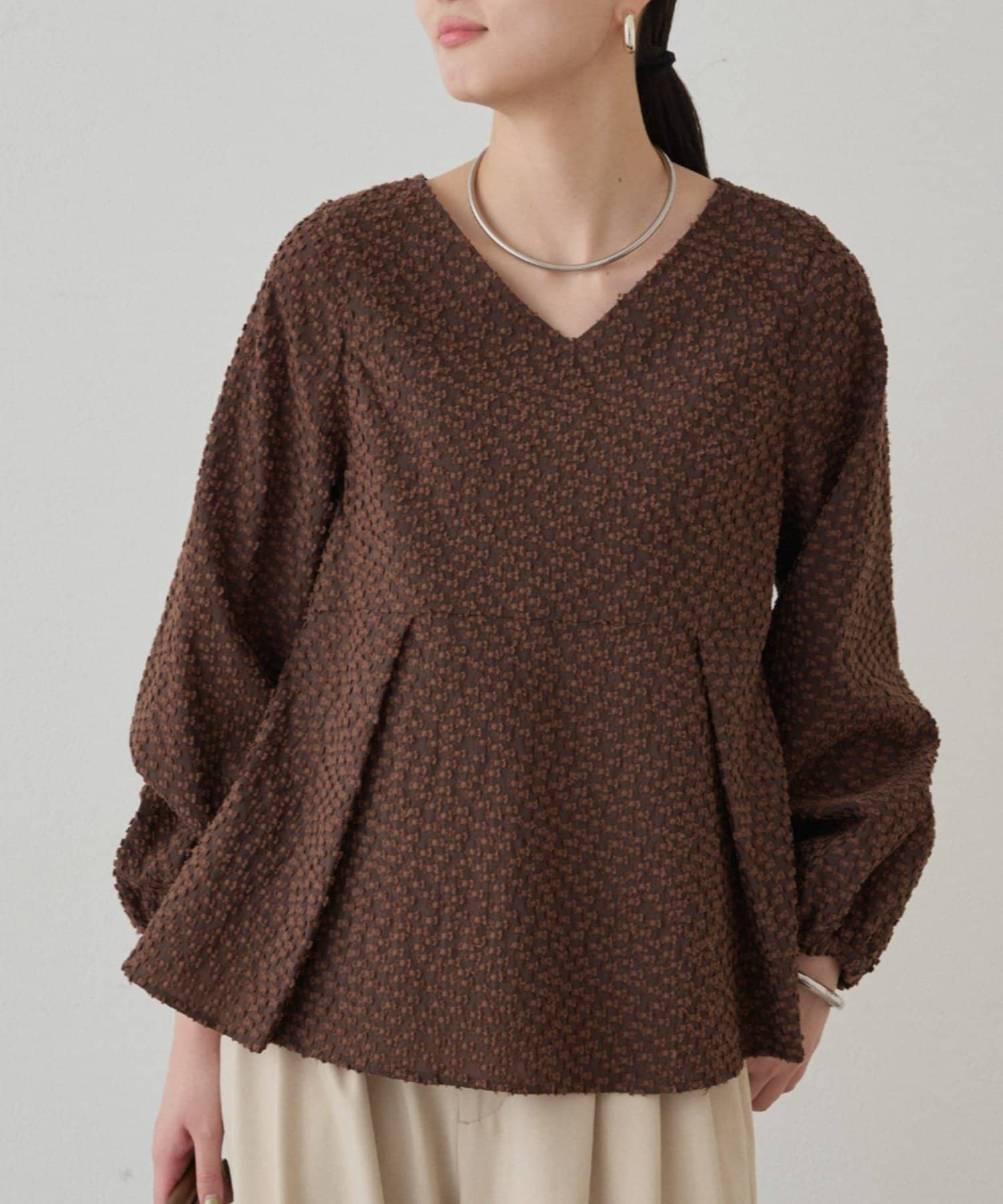 OUTLET(アウトレット) 【Loungedress】ジャガードペプラムブラウス