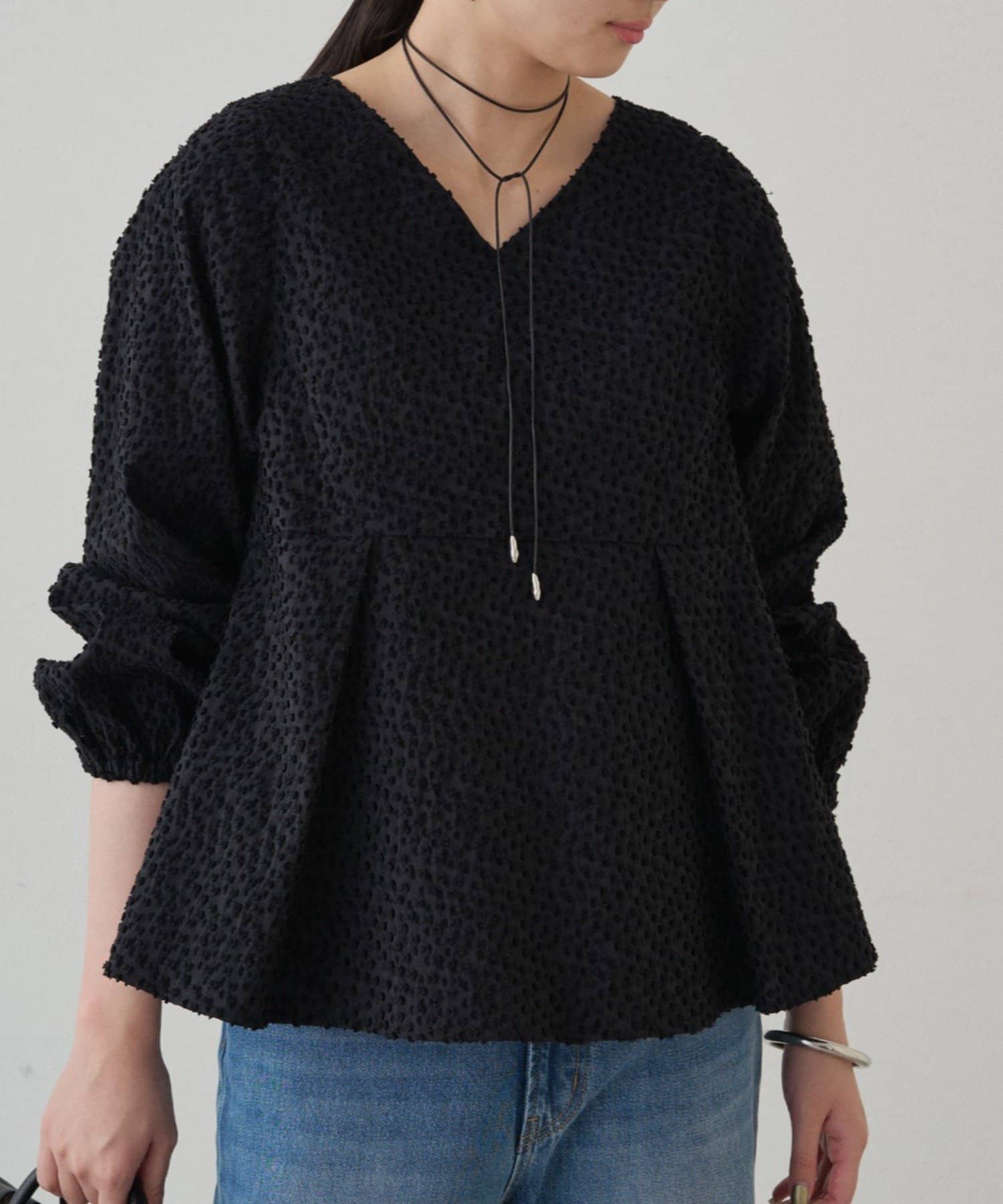 OUTLET(アウトレット) 【Loungedress】ジャガードペプラムブラウス