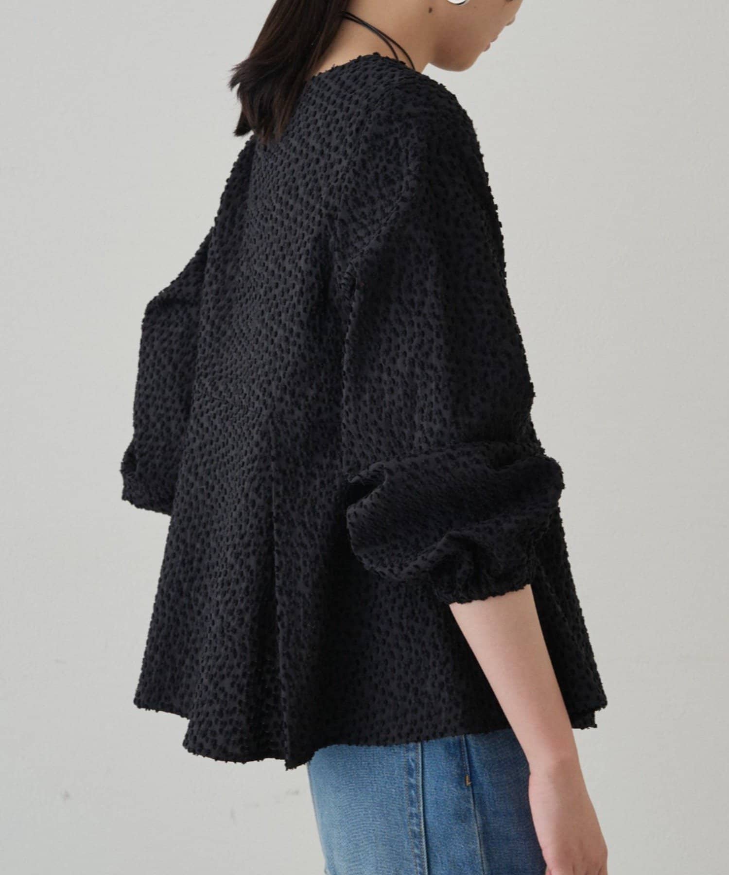 OUTLET(アウトレット) 【Loungedress】ジャガードペプラムブラウス