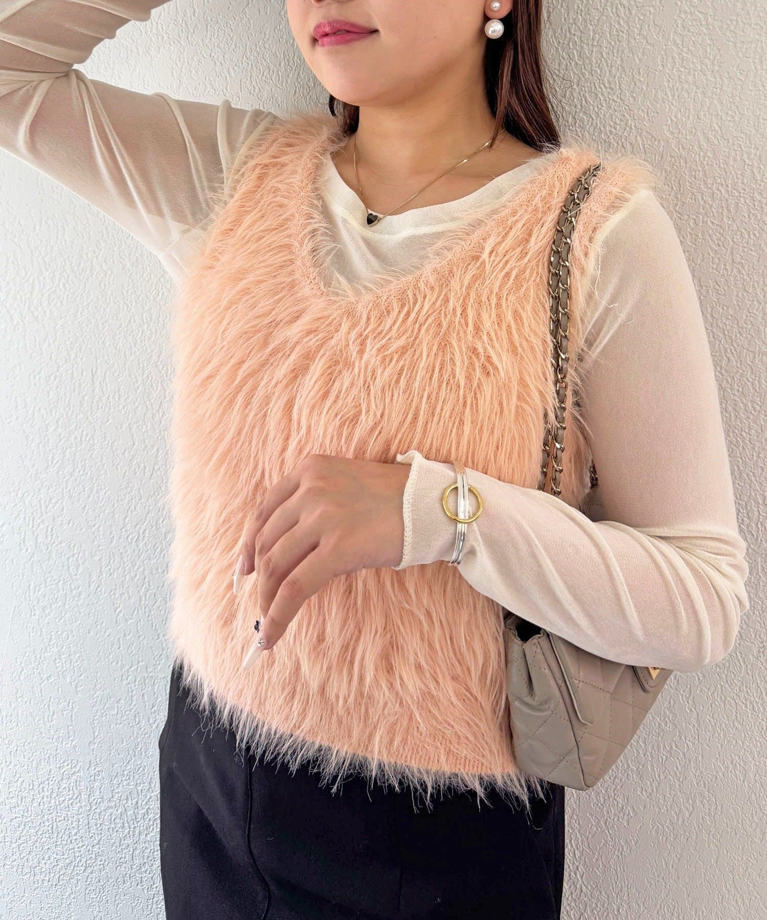 OUTLET(アウトレット) 【La boutique BonBon】ロングフェザー前後2WAYニットベスト