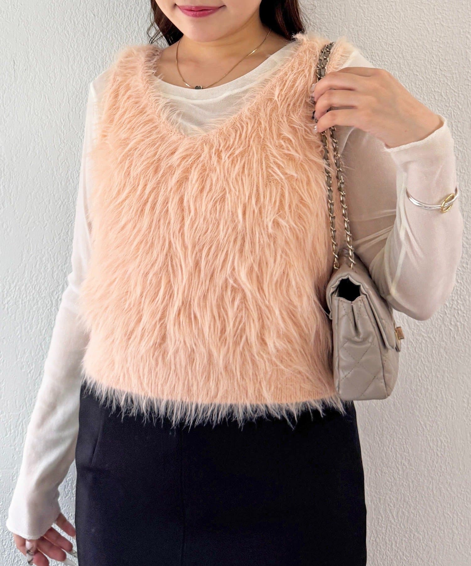 La boutique BonBon】ロングフェザー前後2WAYニットベスト | OUTLET