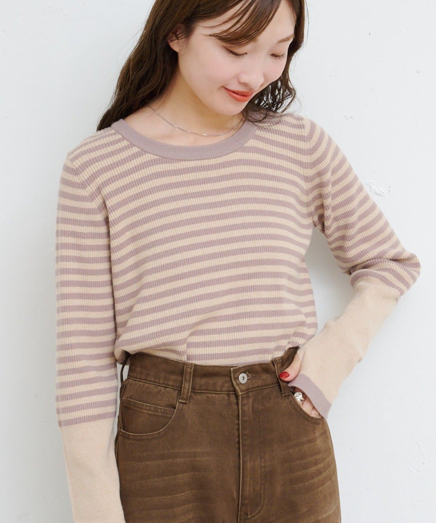 OUTLET(アウトレット) 【Kastane】B ボーダーフィンガーホールニットトップス