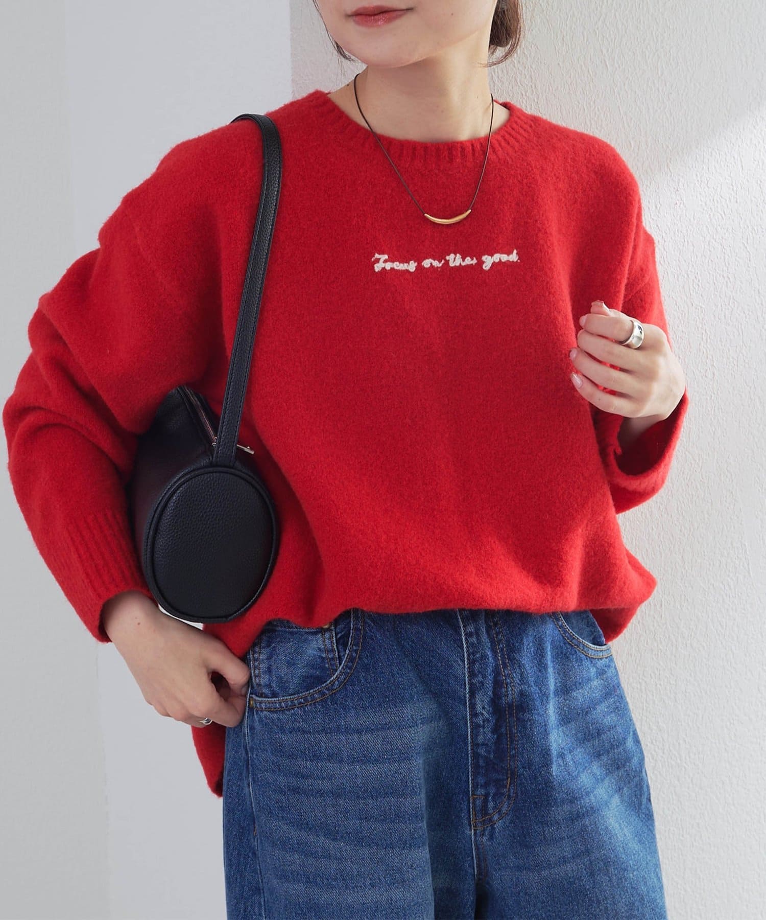 PUAL CE CIN(ピュアルセシン) ロゴ刺繍ニットプルオーバー