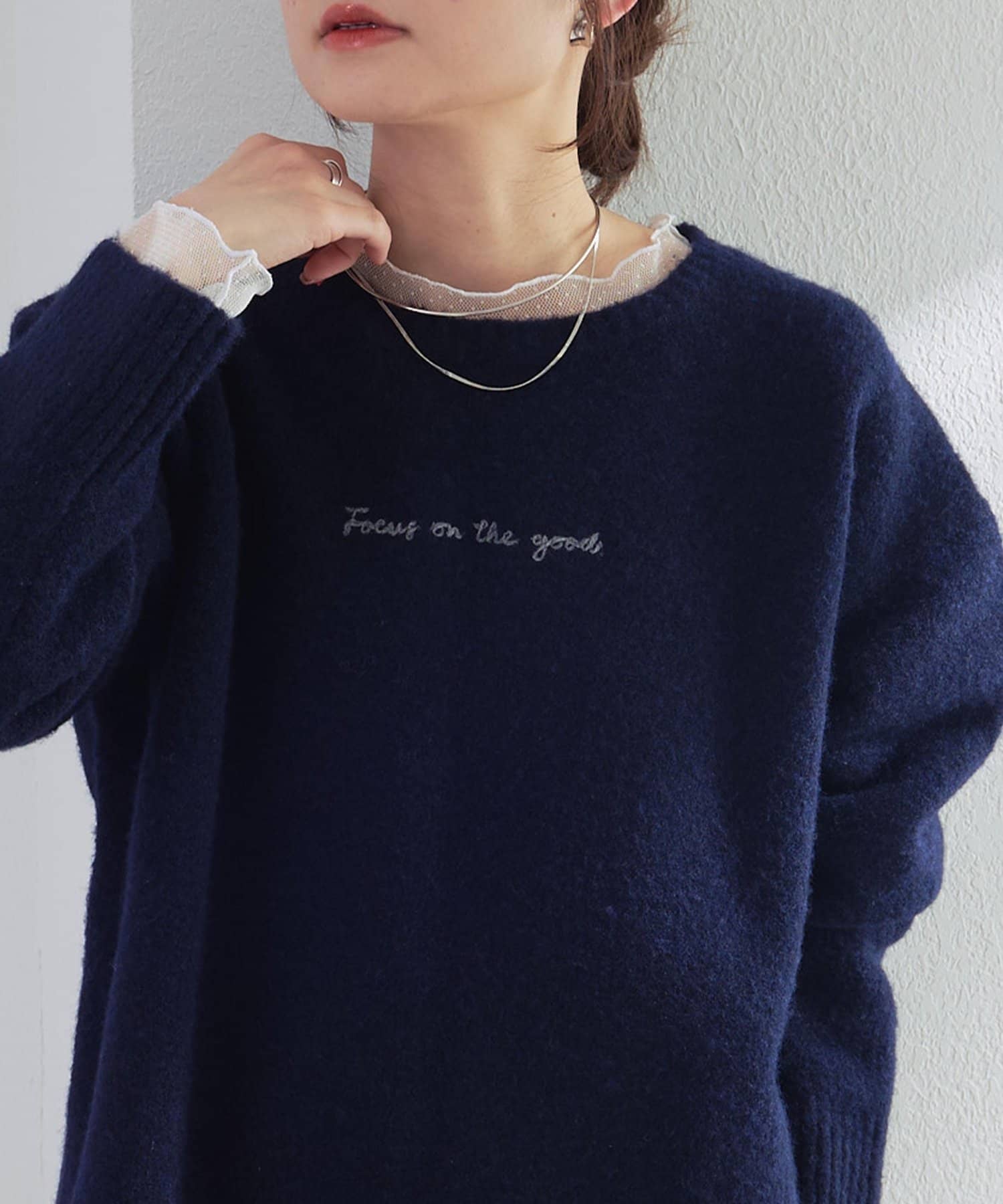 PUAL CE CIN(ピュアルセシン) ロゴ刺繍ニットプルオーバー