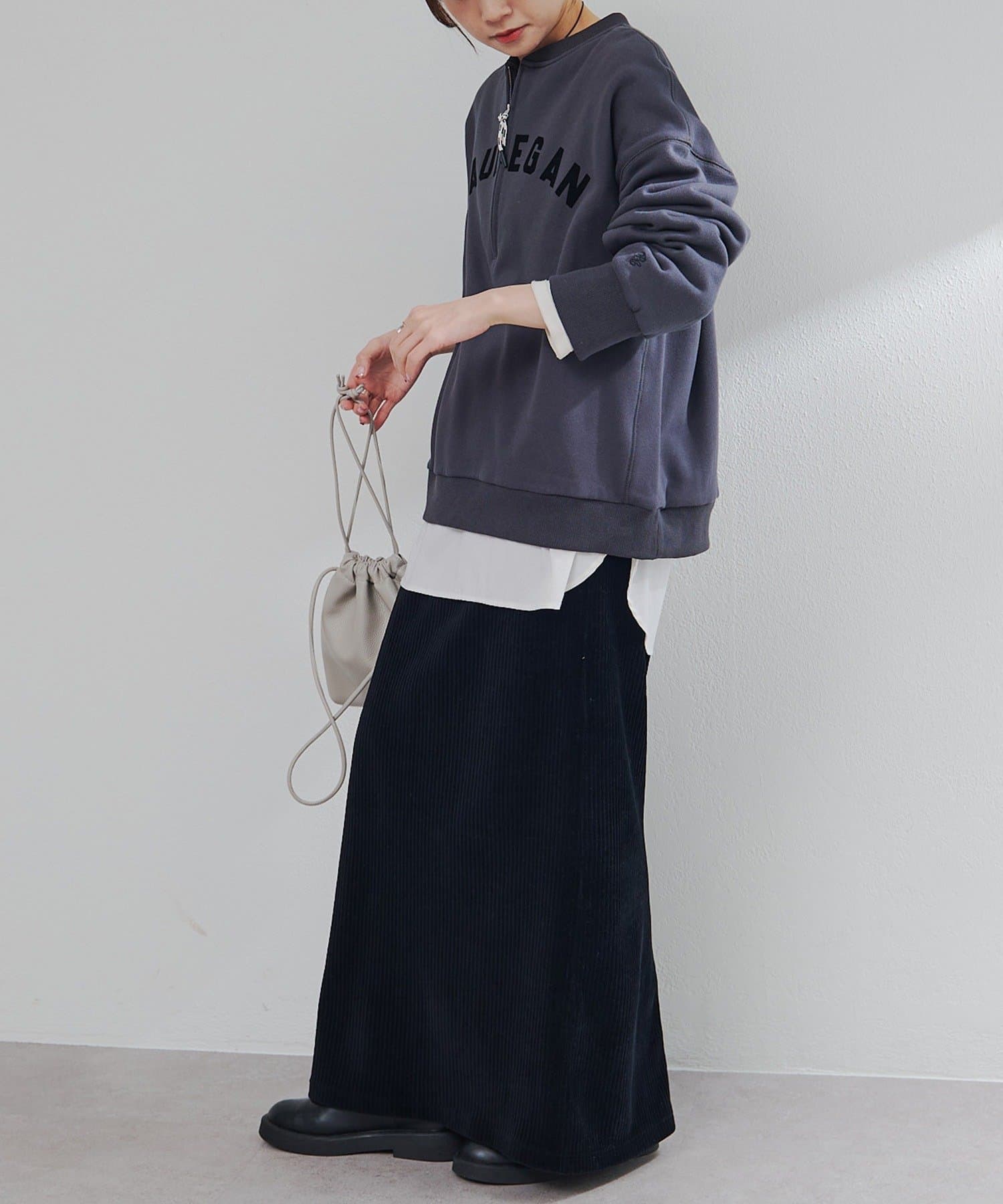 PUAL CE CIN(ピュアルセシン) フロッキープリントハーフジップ裏起毛スウェット